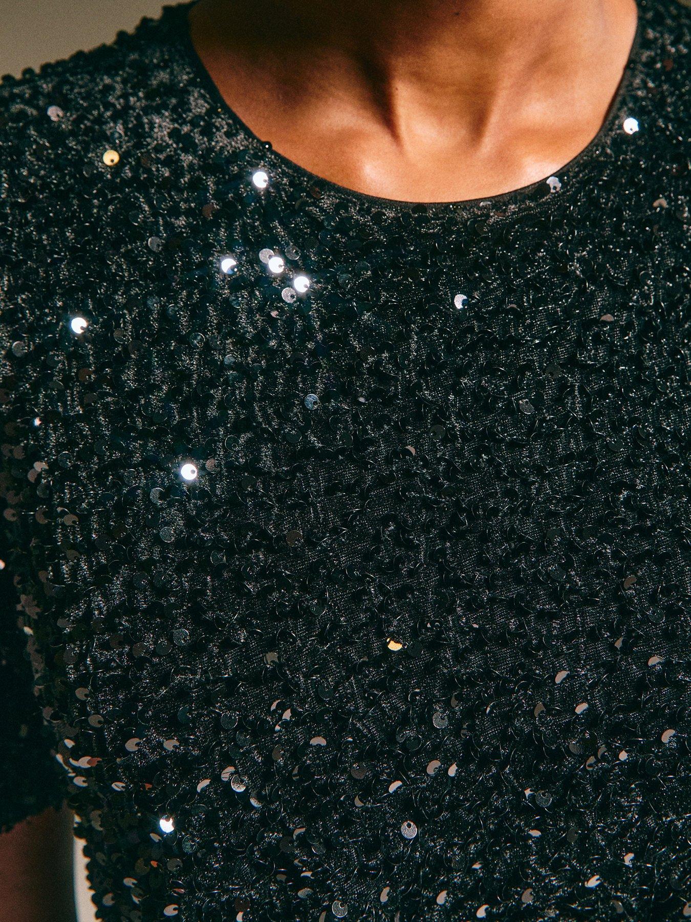Image 5 of 5 of New Look Velvet Sequin Midi Dress - Black