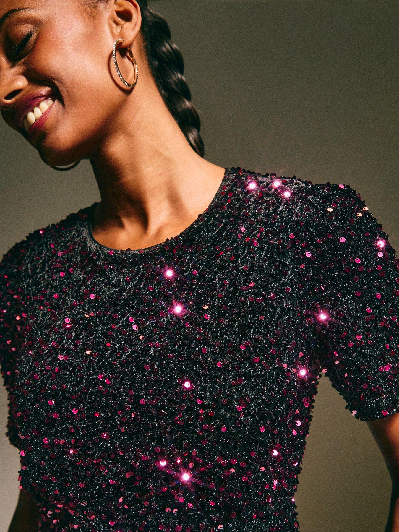  image of new-look-velvet-a-line-midi-sequin-dress-dark-burgundy