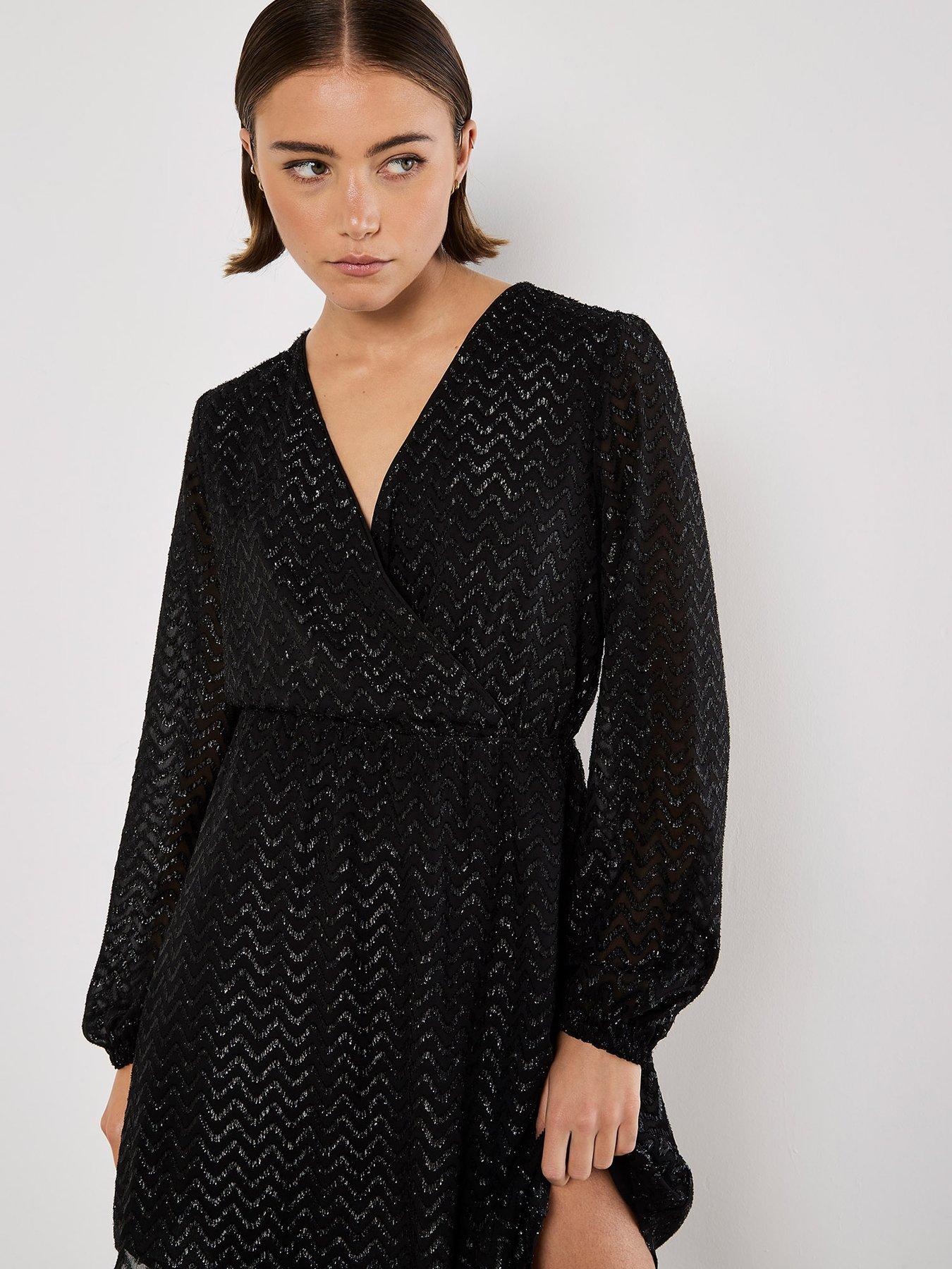 apricot-chevron-jacquard-wrap-dress-black