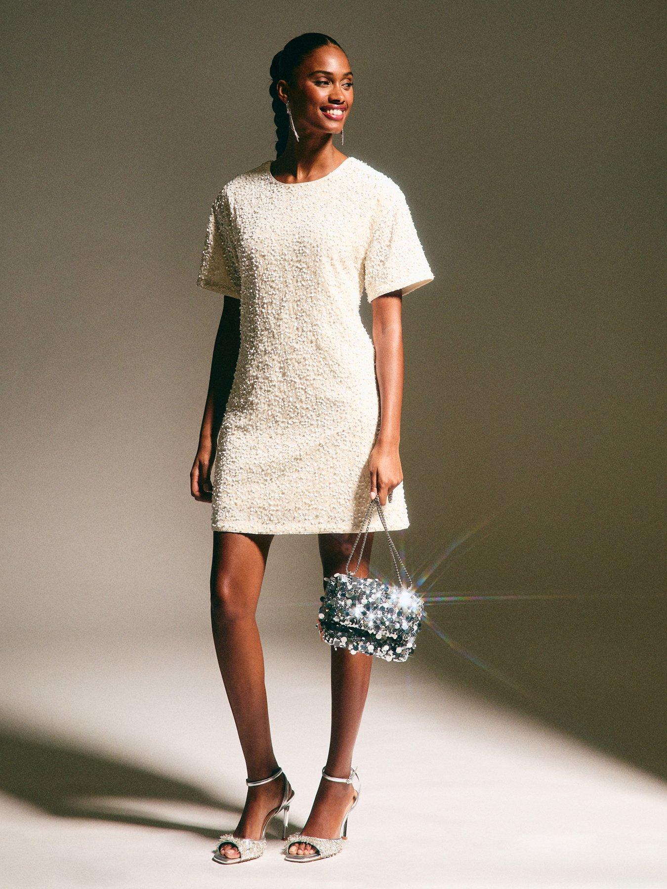  image of new-look-velvet-sequin-t-shirt-dress-cream