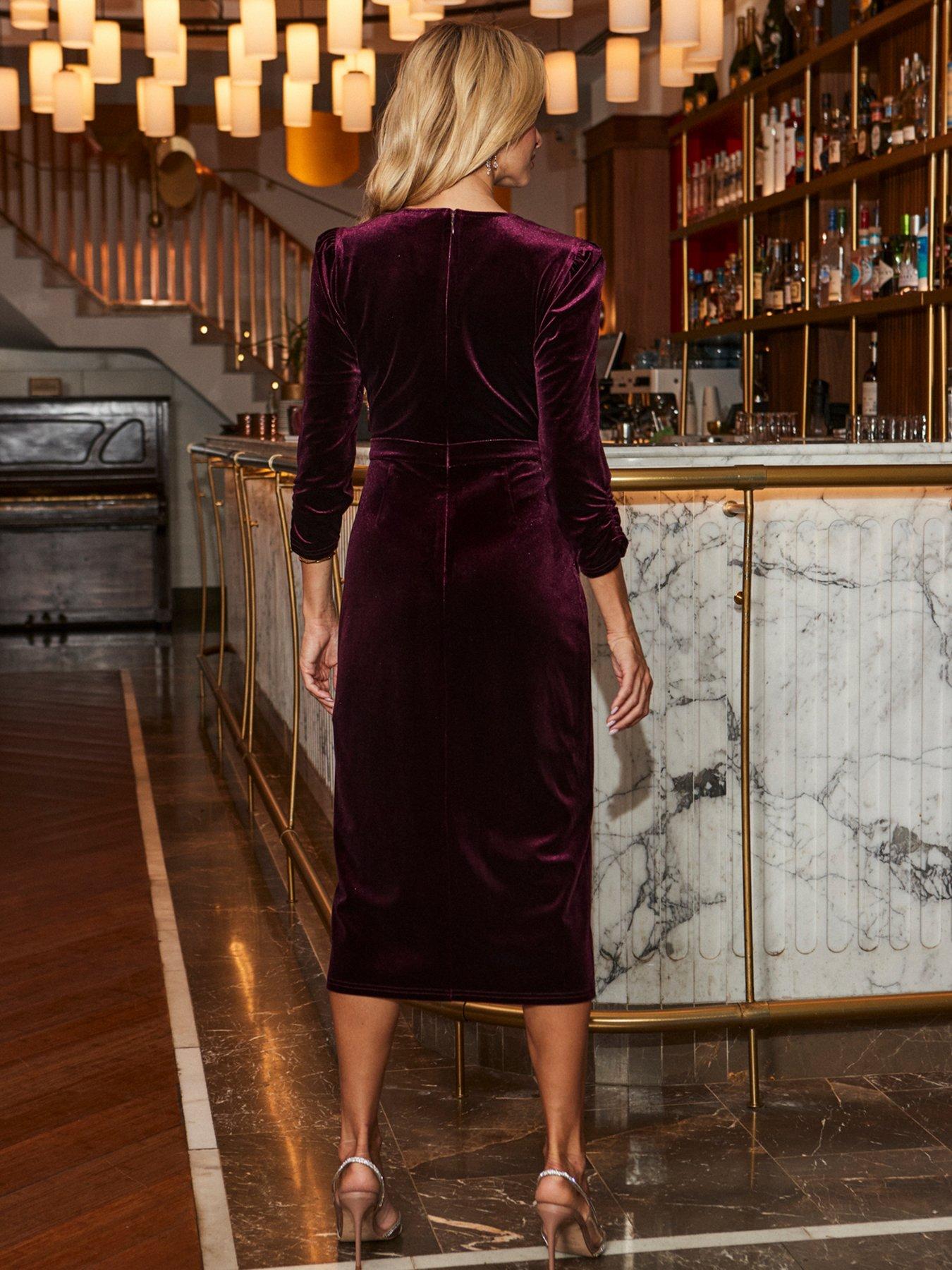  image of sosandar-velvet-belted-wrap-front-dress-purple
