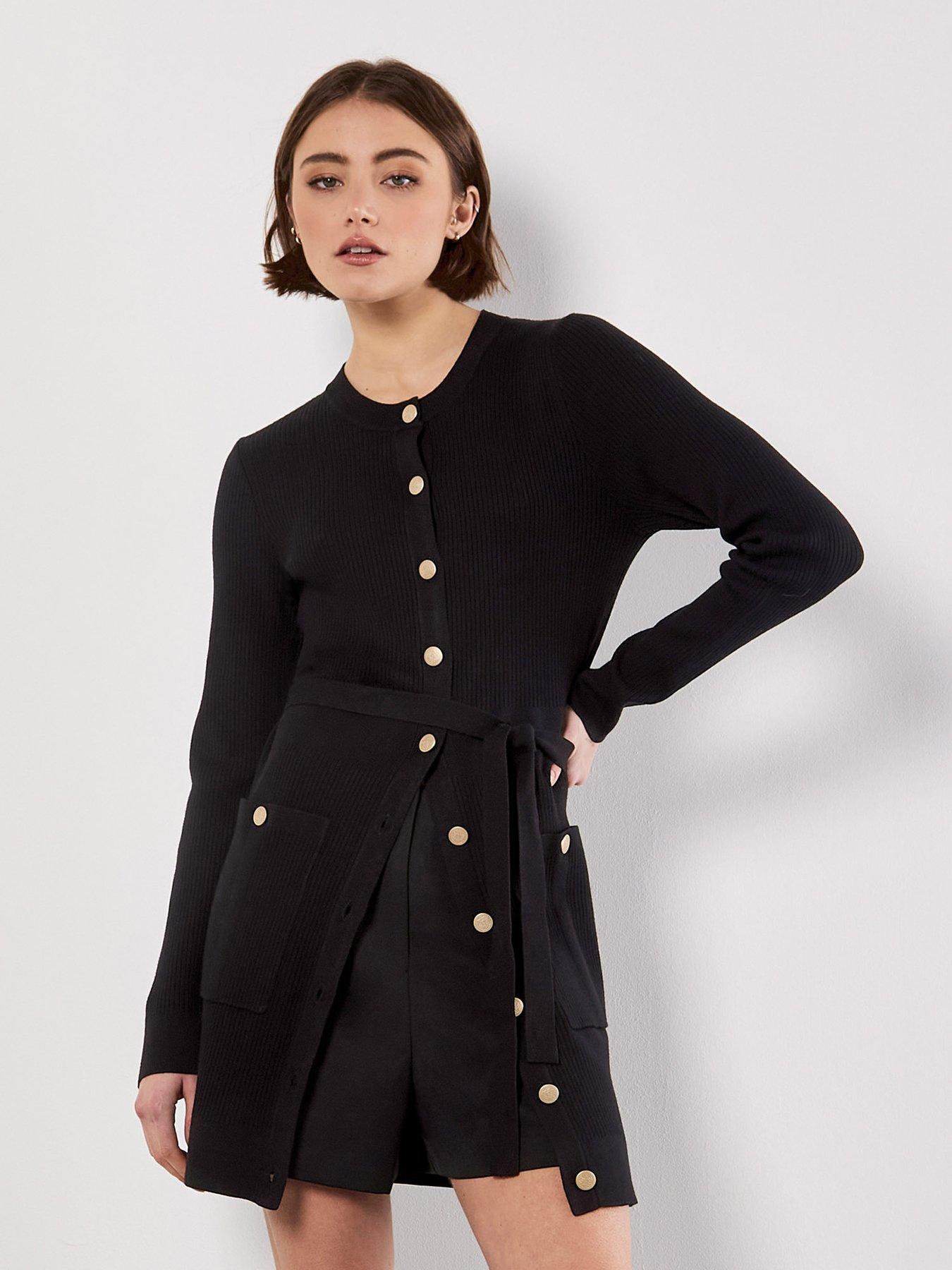  image of apricot-gold-button-rib-mini-dress-black