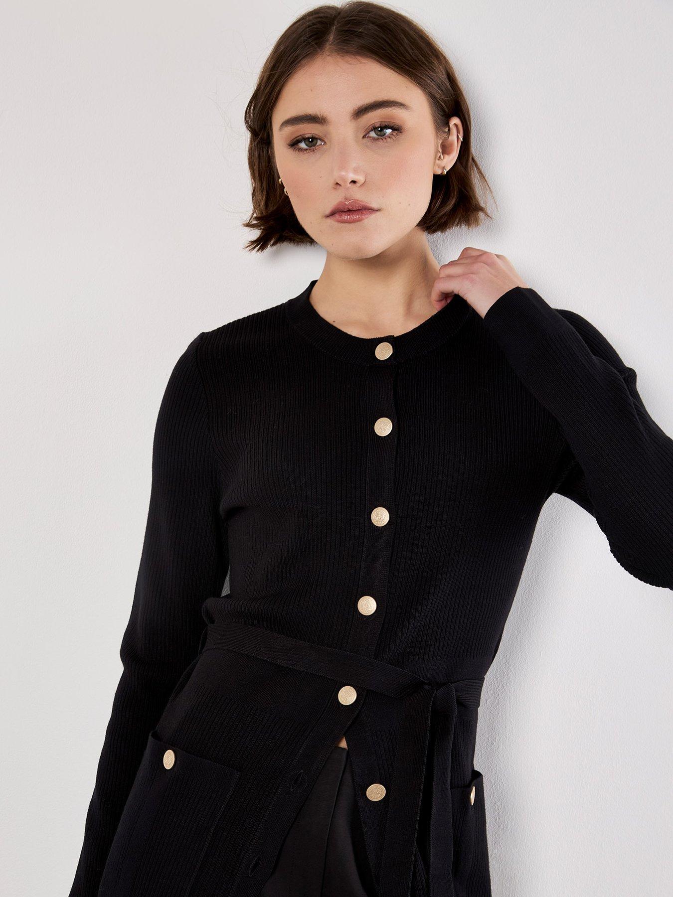  image of apricot-gold-button-rib-mini-dress-black