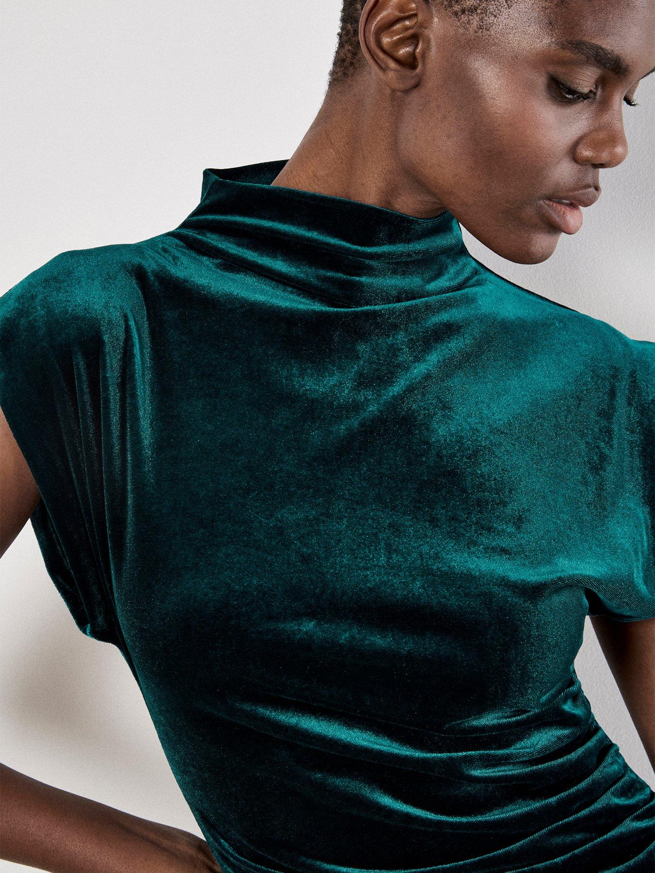  image of apricot-ruched-velvet-bodycon-mini-dress-green