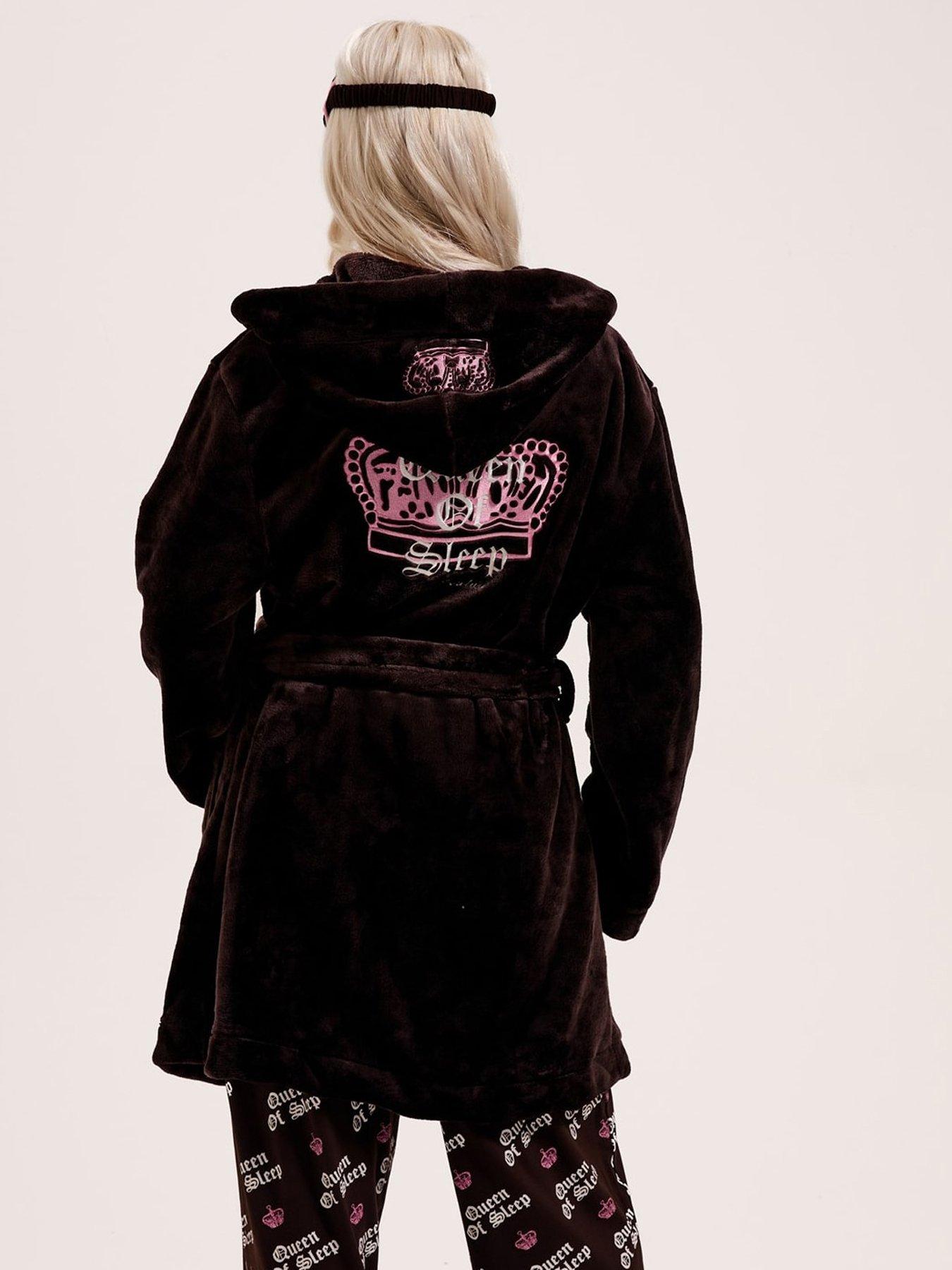  image of juicy-couture-crown-plush-hooded-robe-java-pink