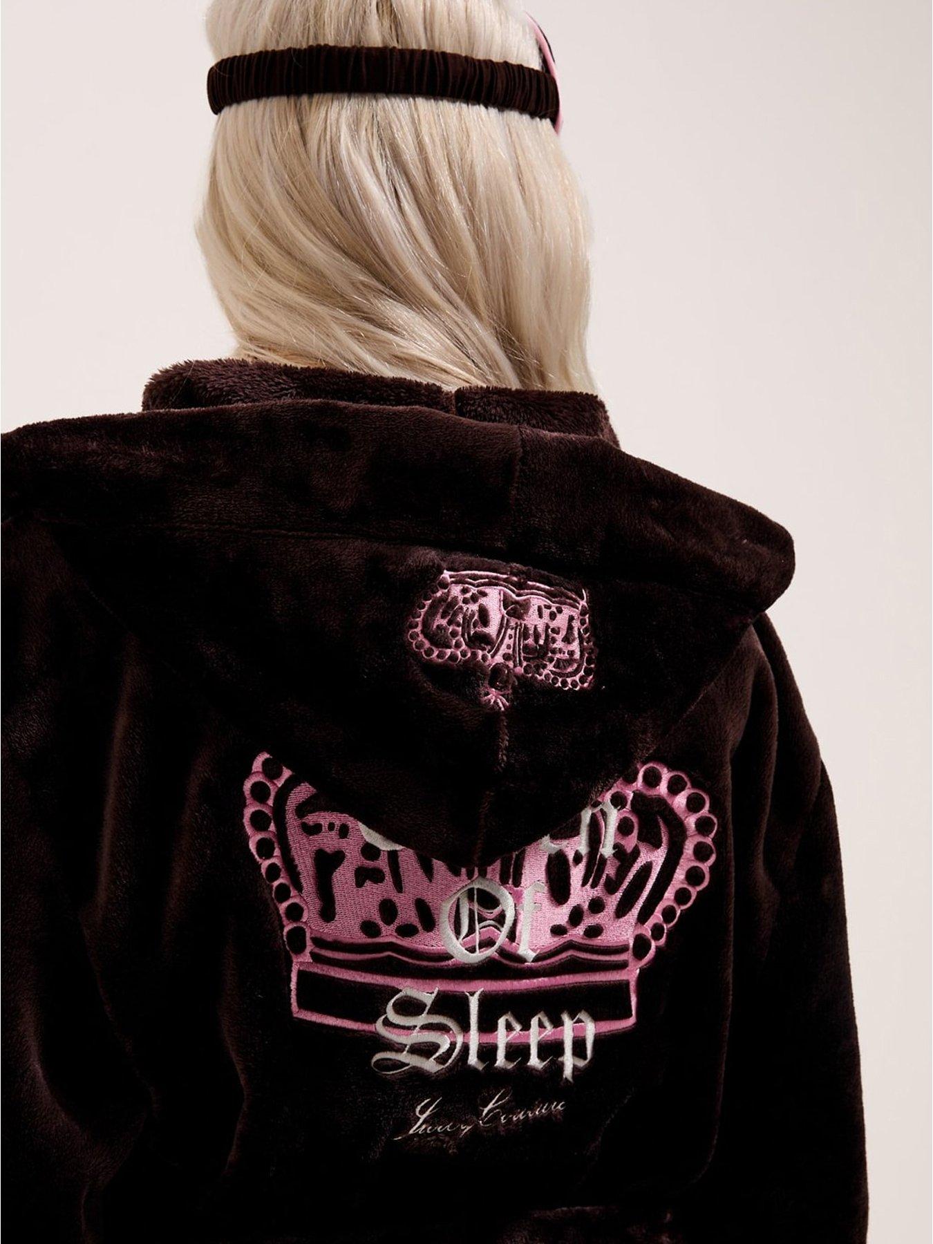  image of juicy-couture-crown-plush-hooded-robe-java-pink