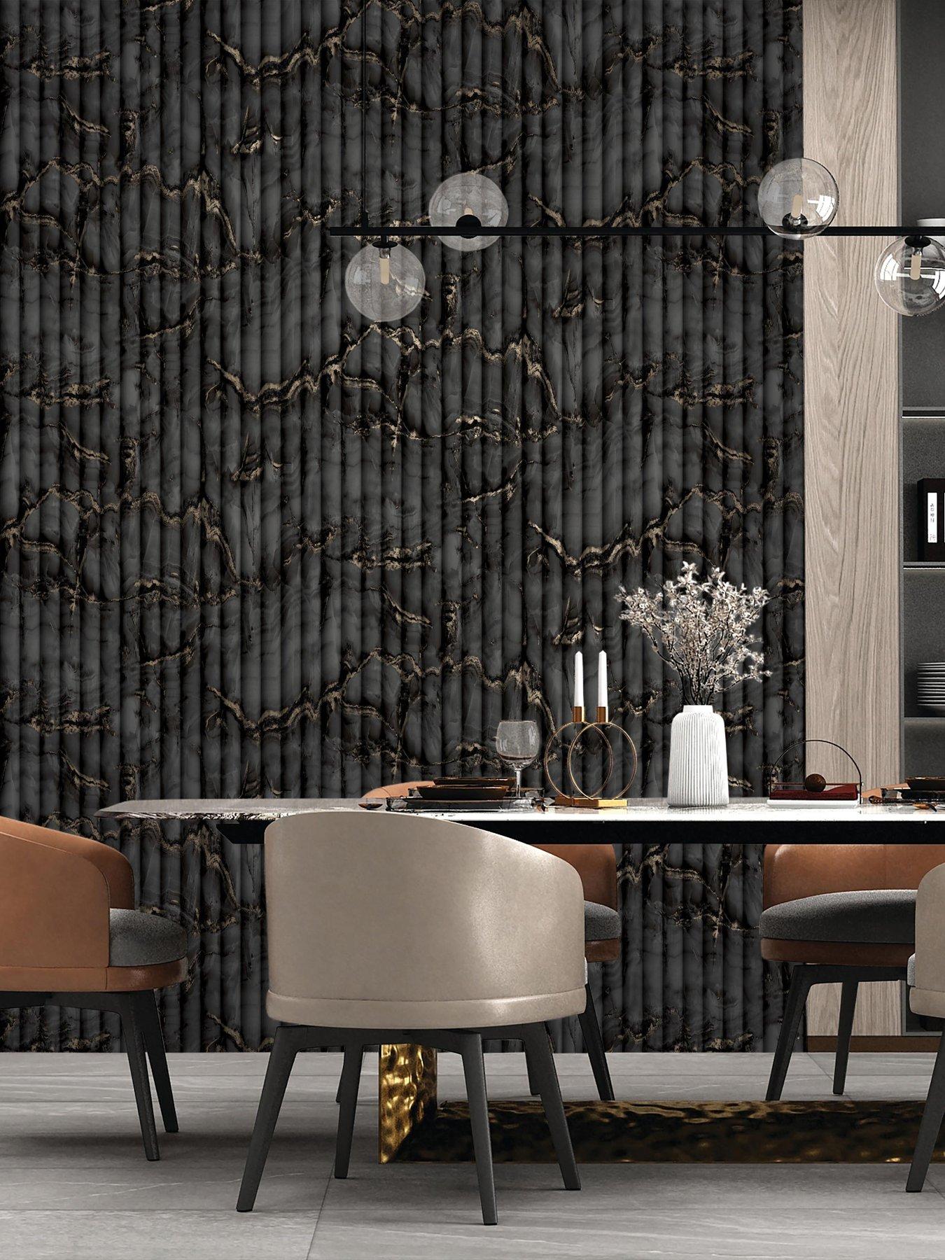  image of fine-decor-bianco-fluted-marble-charcoal-wallpaper