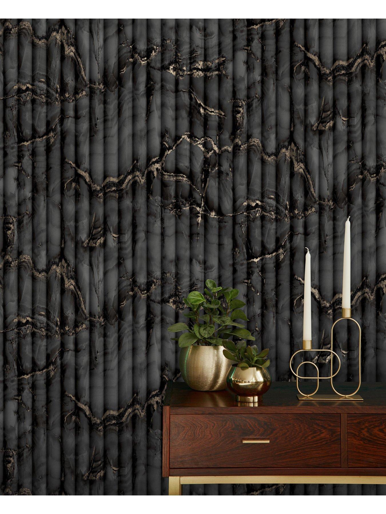  image of fine-decor-bianco-fluted-marble-charcoal-wallpaper