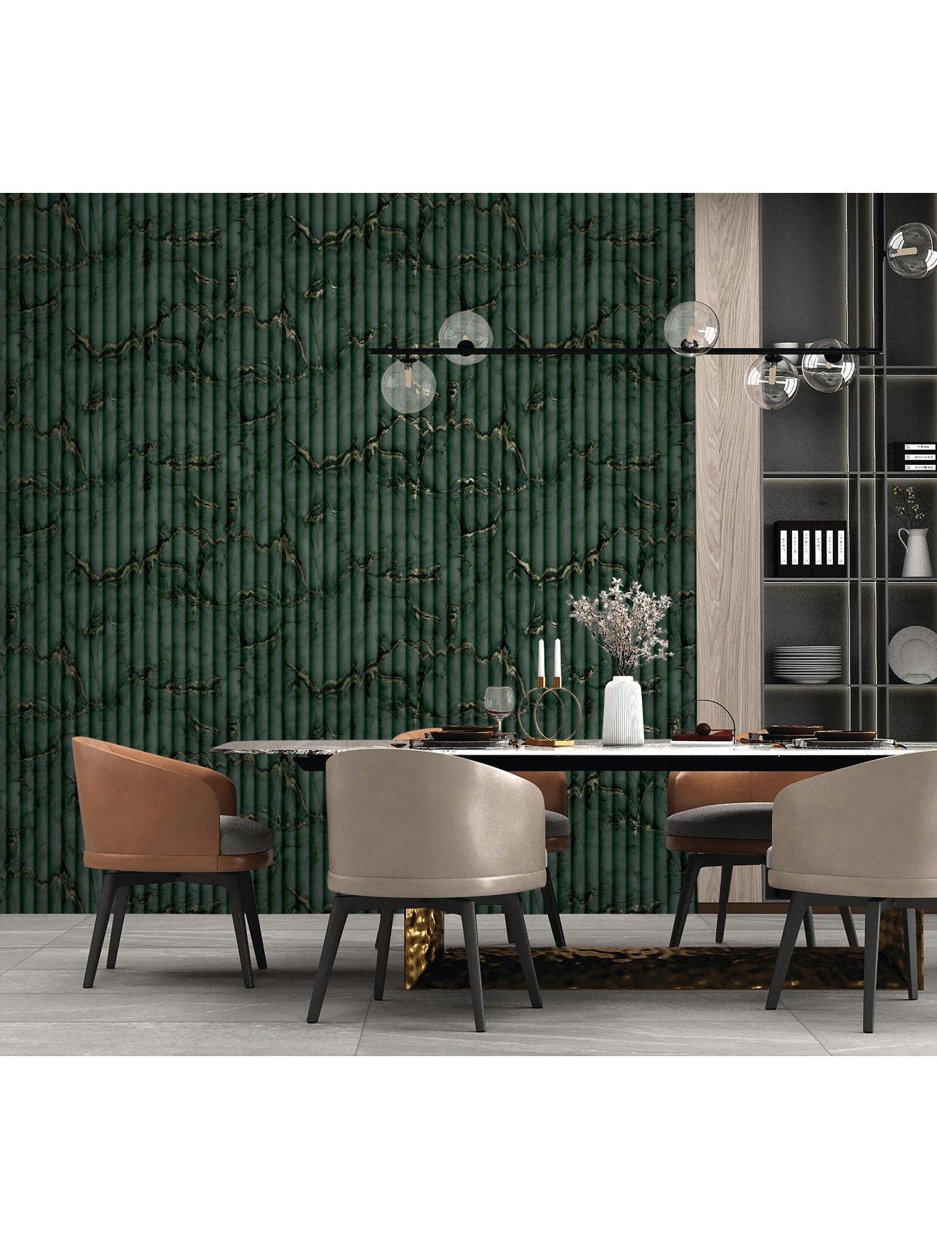  image of fine-decor-bianco-fluted-marble-deep-green-wallpaper