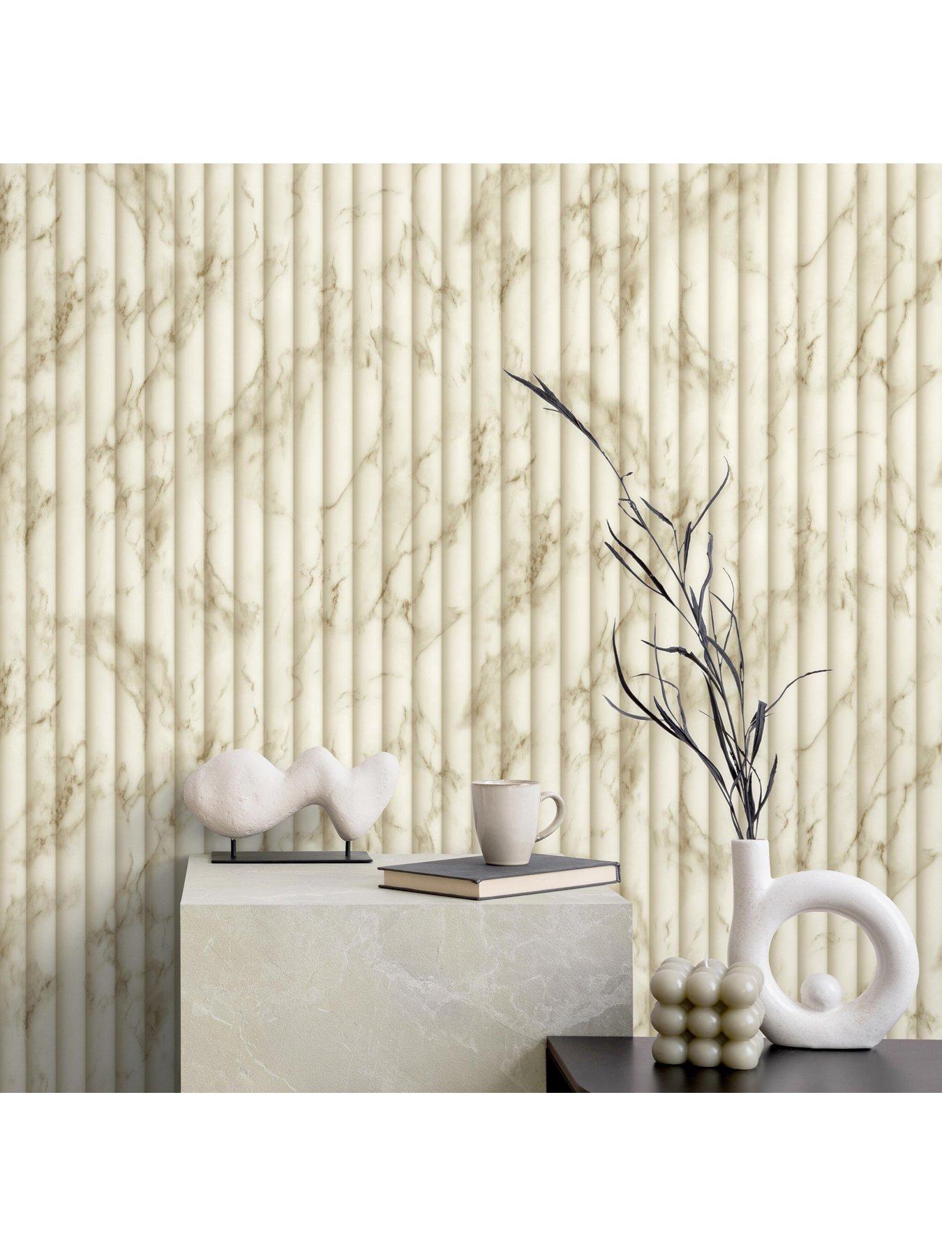 Image 3 of 3 of Fine Decor Bianco Fluted Marble Natural Wallpaper
