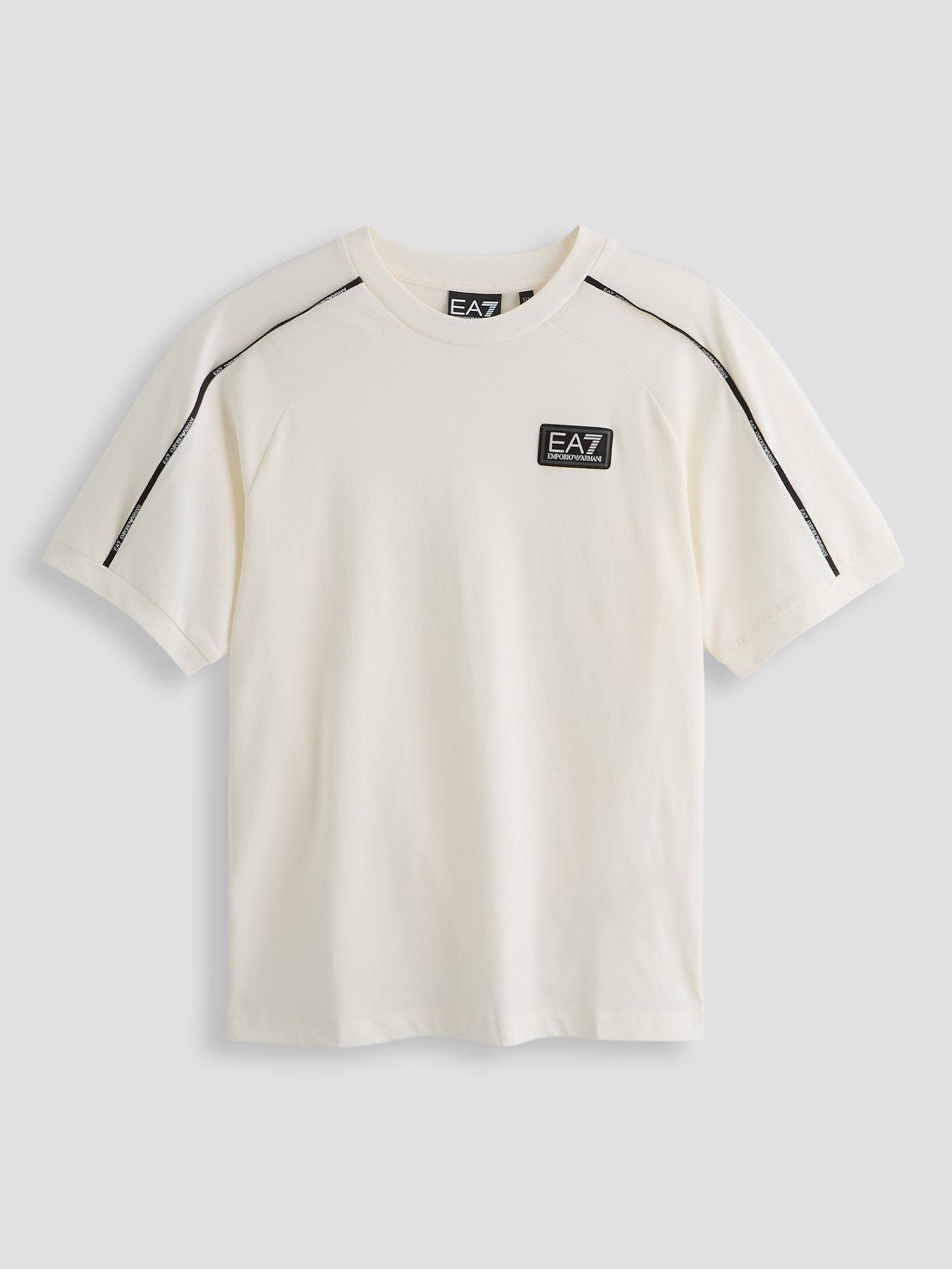 EA7 Emporio Armani Boys Train Logo Series Tape Short Sleeve T-Shirt - Cream
