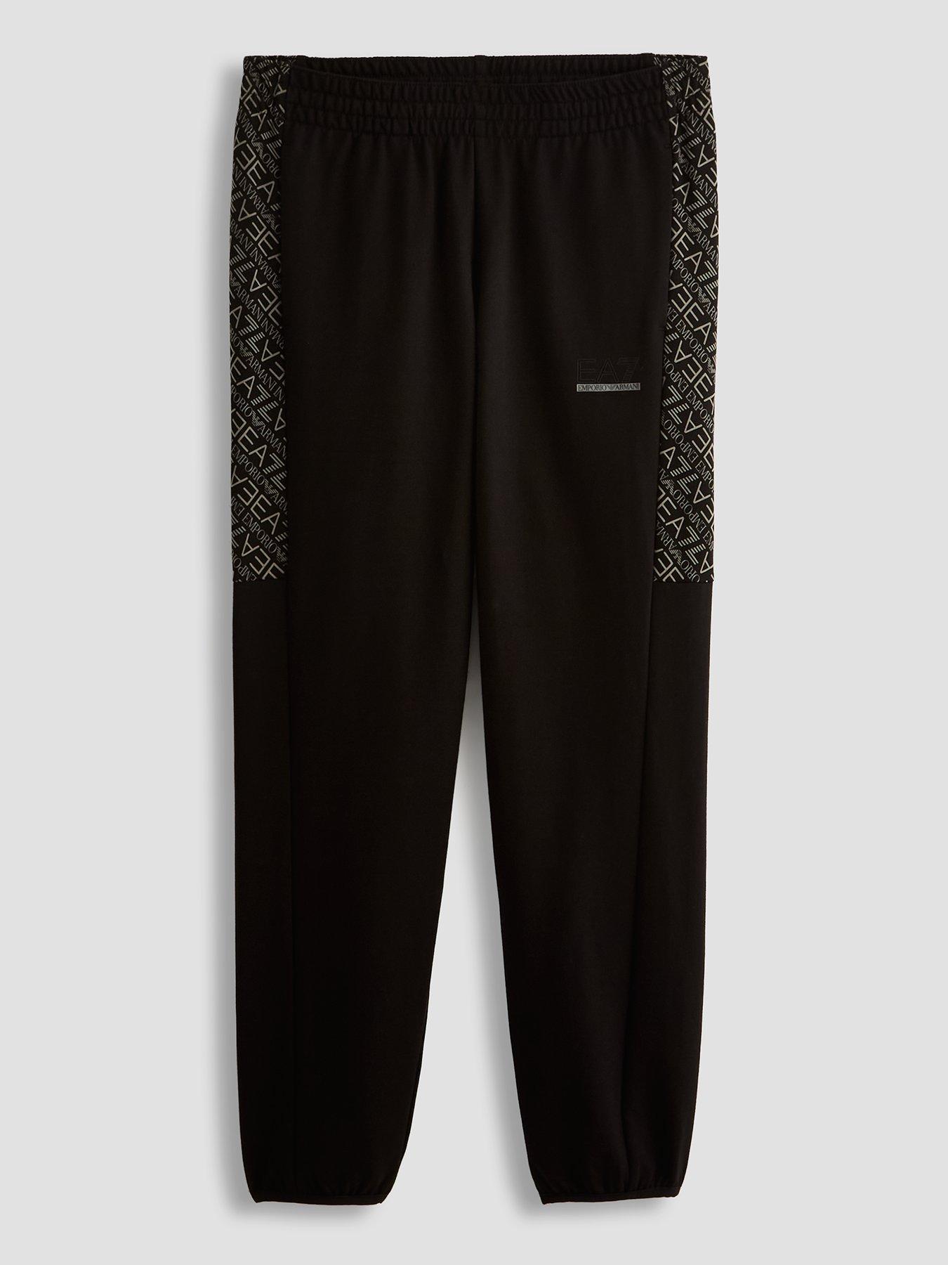 EA7 Emporio Armani Boys Train Graphic Series Monogram Logo Jog Pants - Black