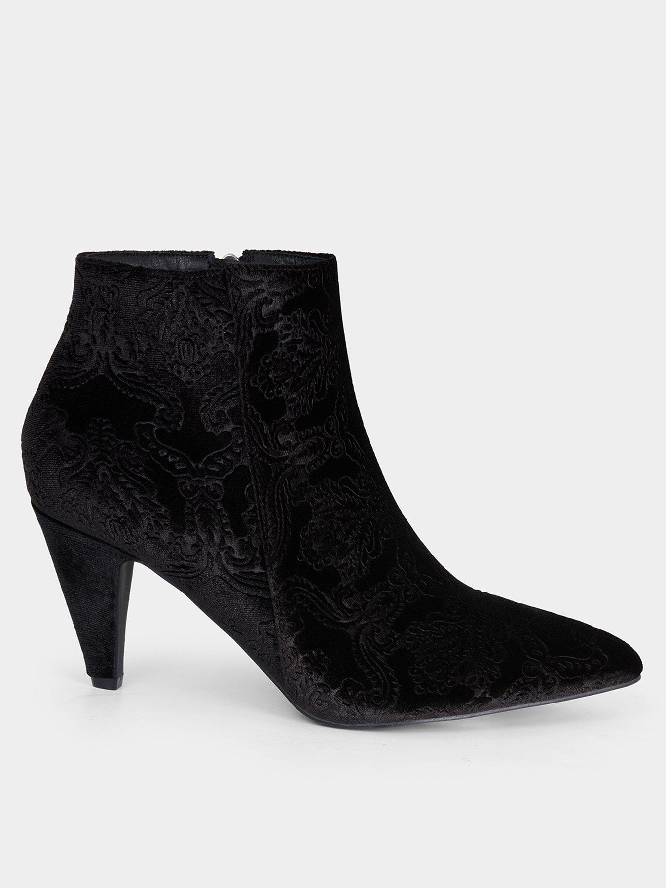 Image 1 of 6 of Joe Browns Vivacious Embossed Velvet Ankle Boots - Black