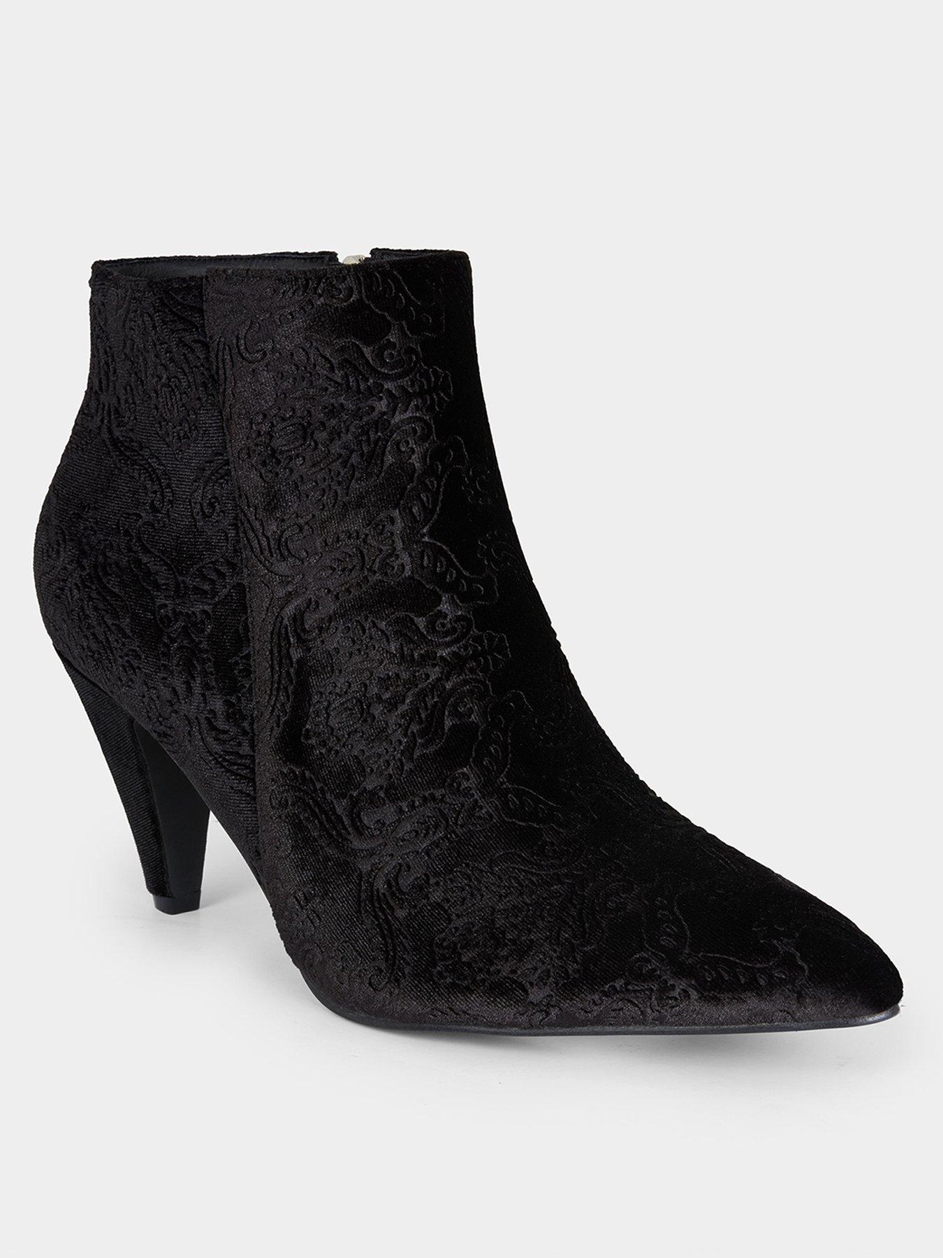 Image 3 of 6 of Joe Browns Vivacious Embossed Velvet Ankle Boots - Black