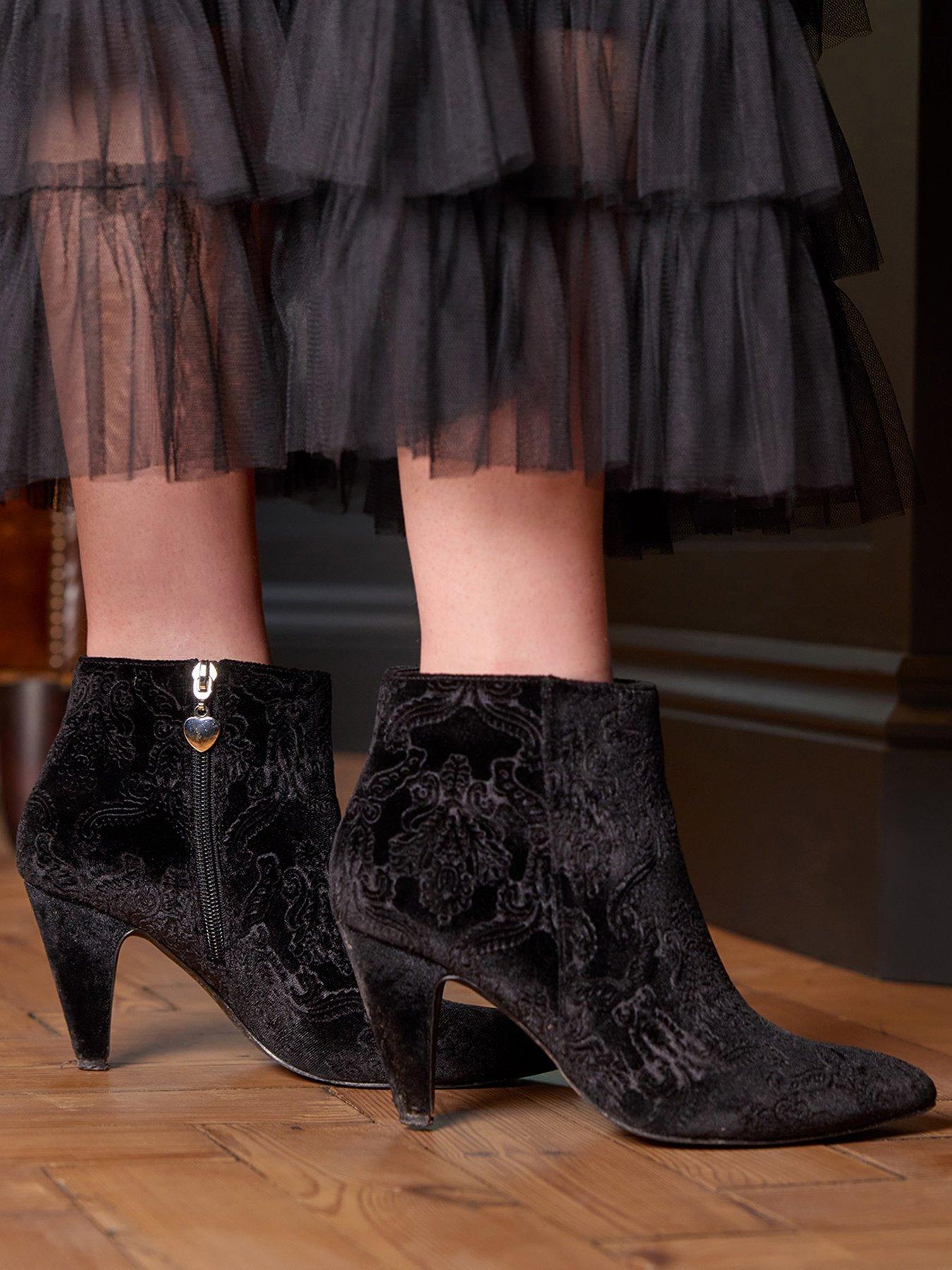 Image 6 of 6 of Joe Browns Vivacious Embossed Velvet Ankle Boots - Black