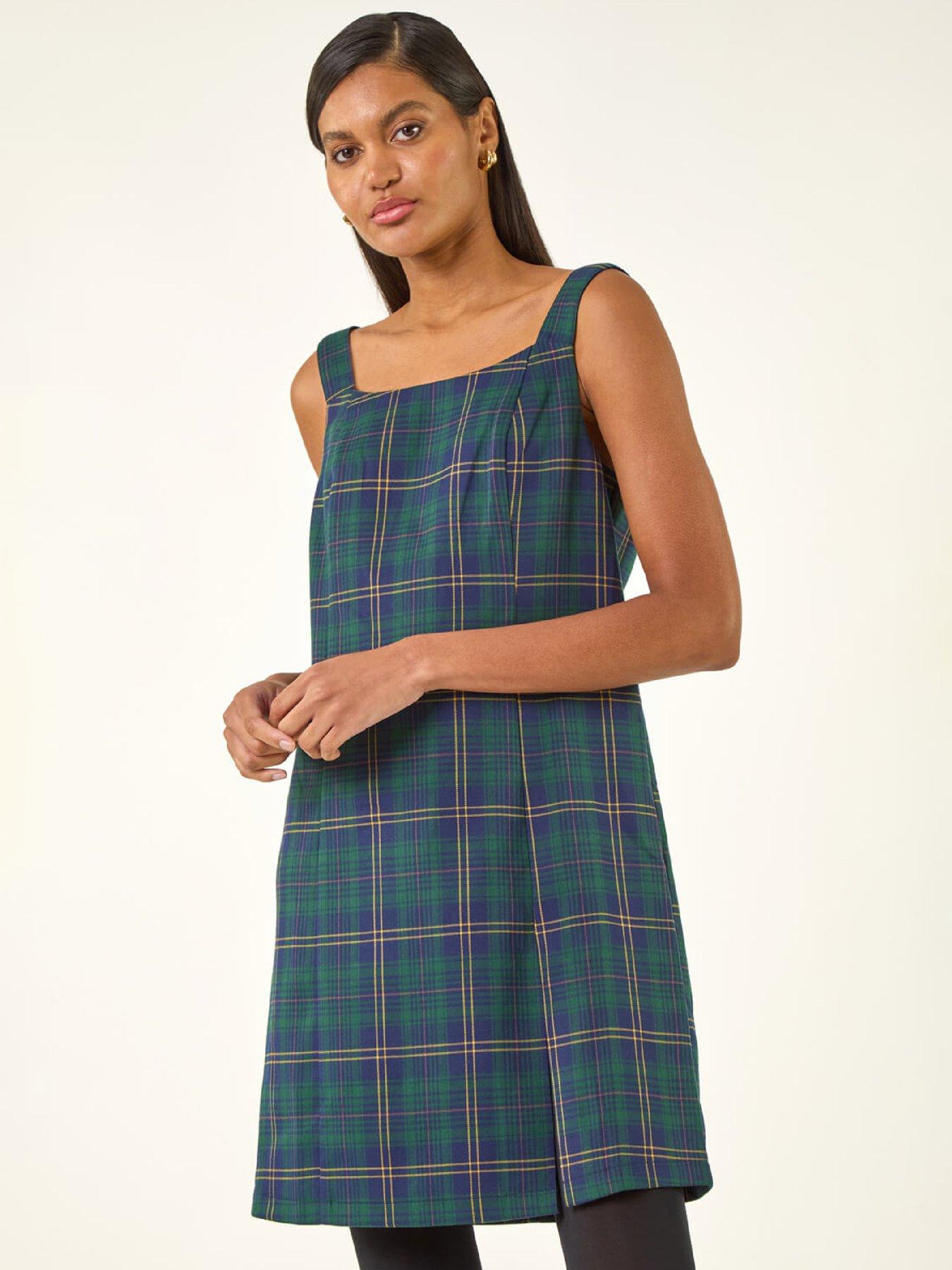  image of roman-check-print-pinafore-dress