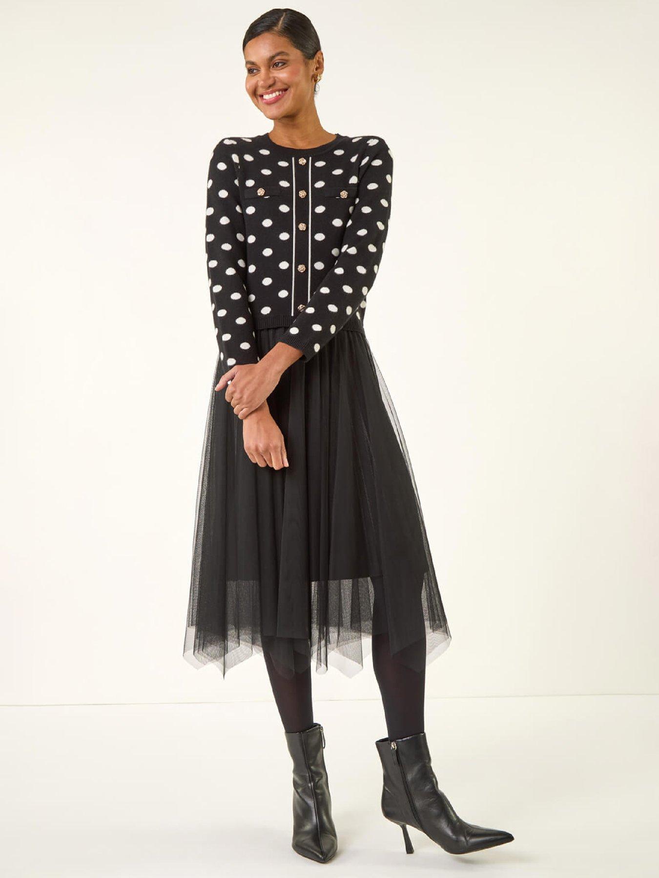  image of roman-polka-dot-mesh-midi-dress-black