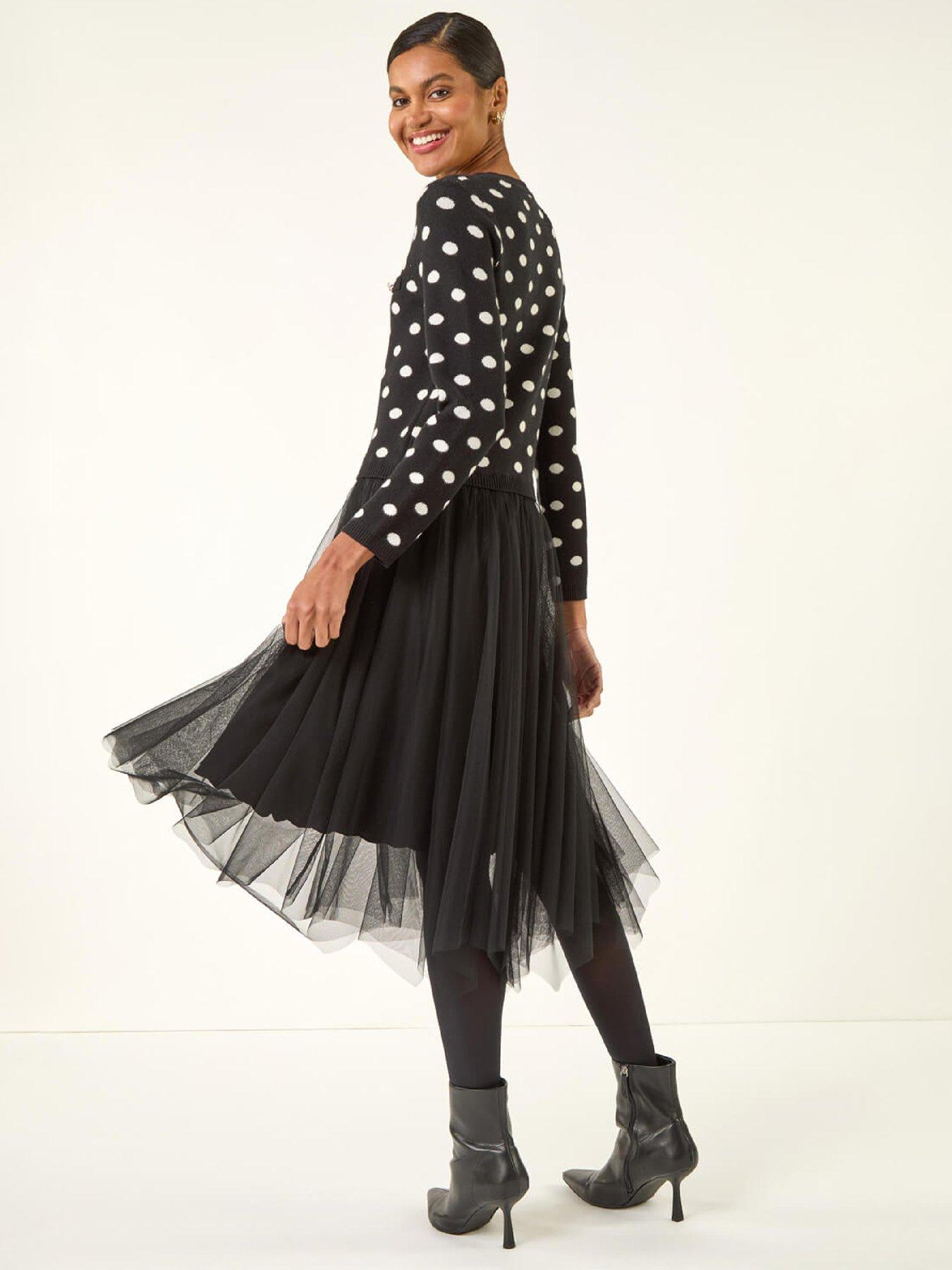  image of roman-polka-dot-mesh-midi-dress-black