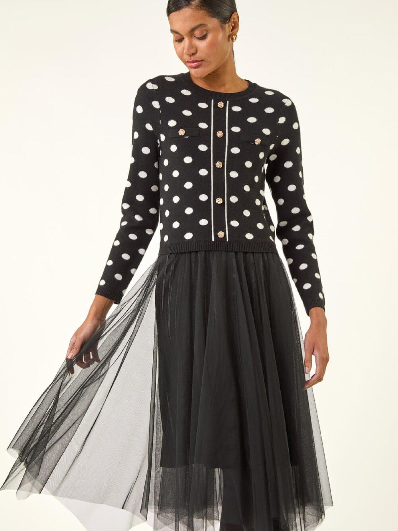  image of roman-polka-dot-mesh-midi-dress-black