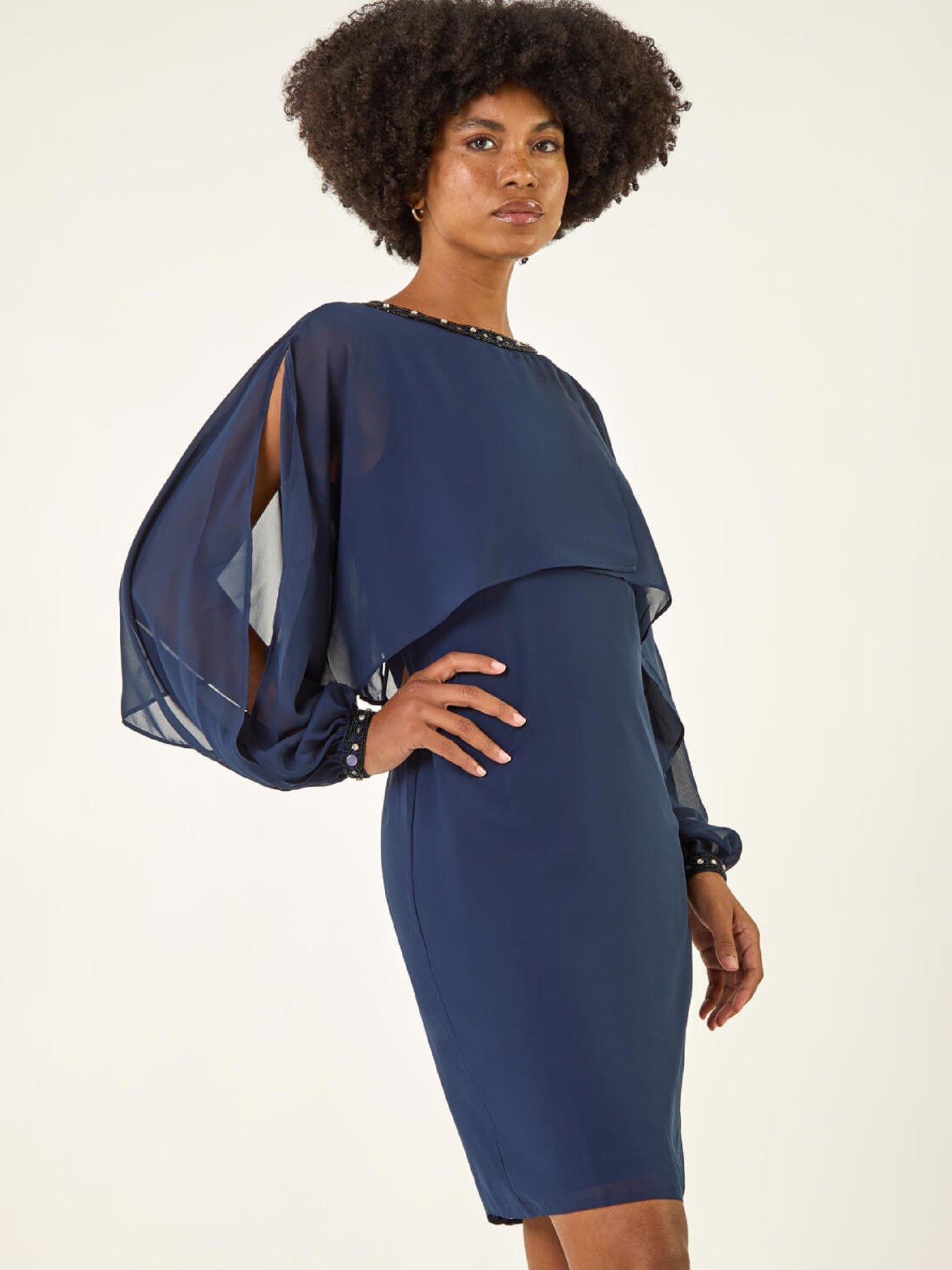  image of roman-beaded-cold-shoulder-chiffon-dress