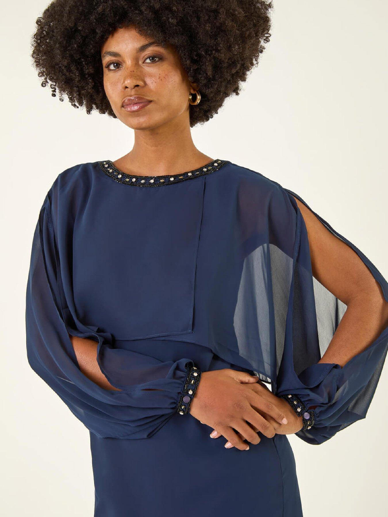  image of roman-beaded-cold-shoulder-chiffon-dress