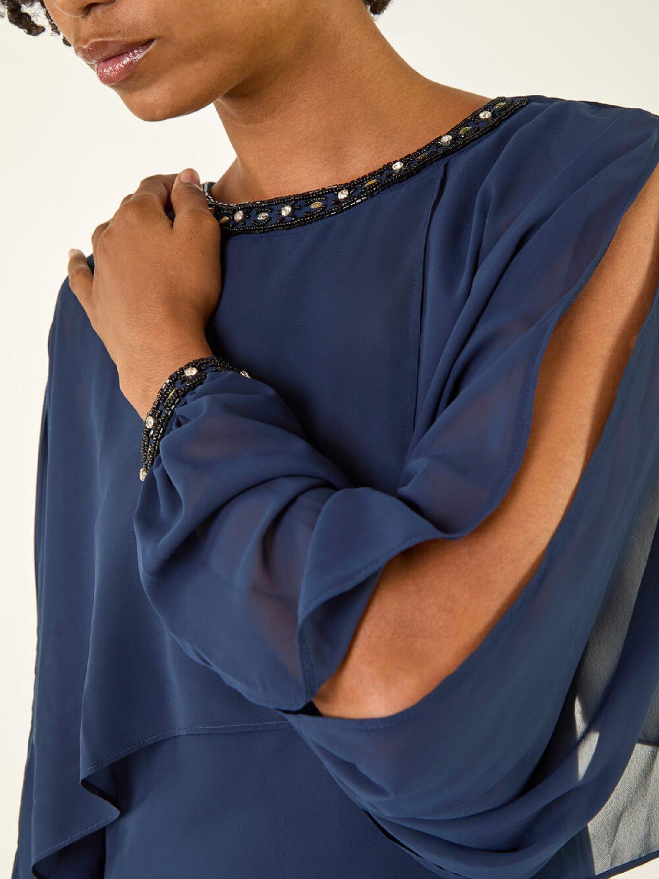  image of roman-beaded-cold-shoulder-chiffon-dress