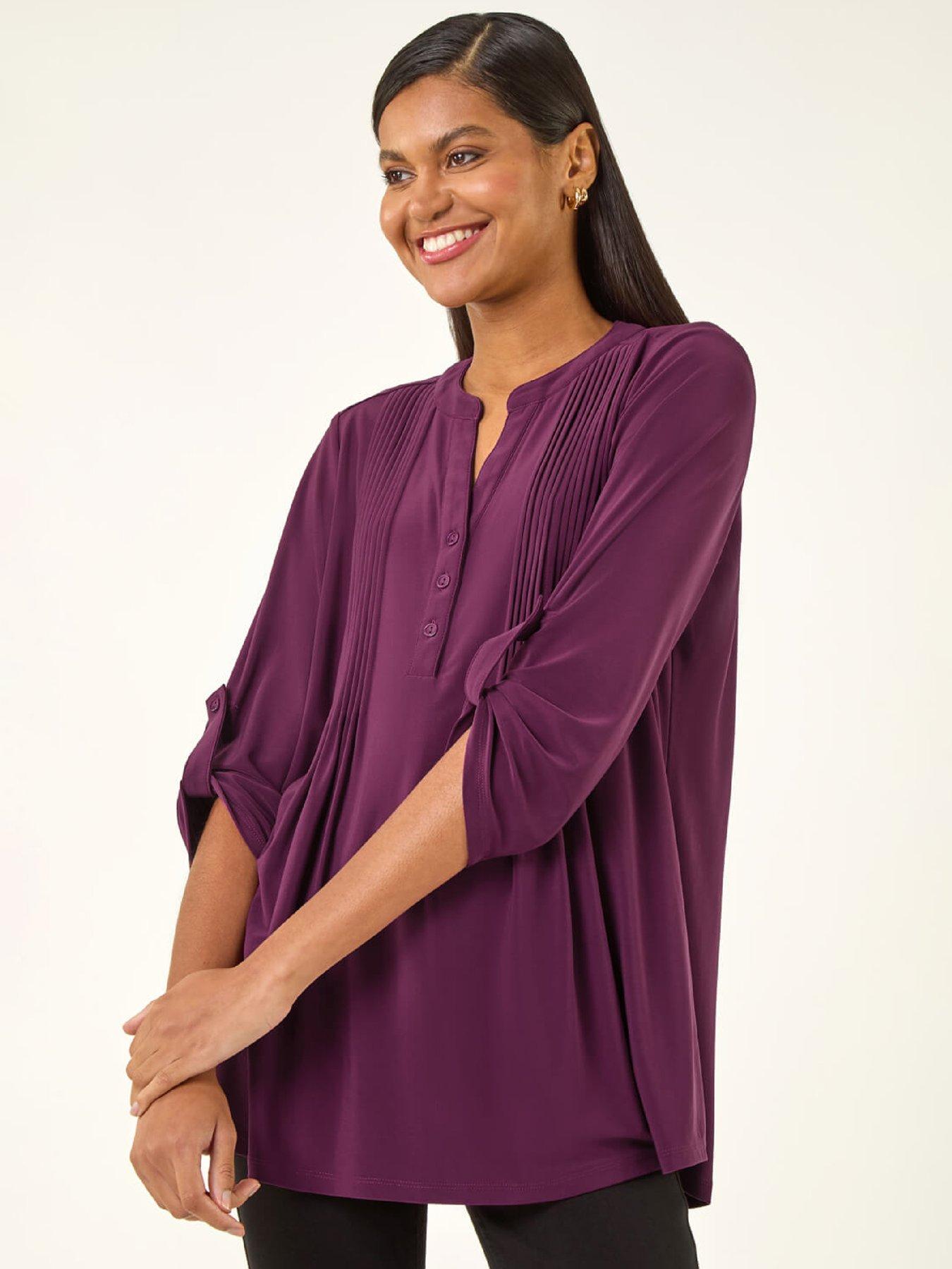 Roman Pintuck Jersey Stretch Top - Purple