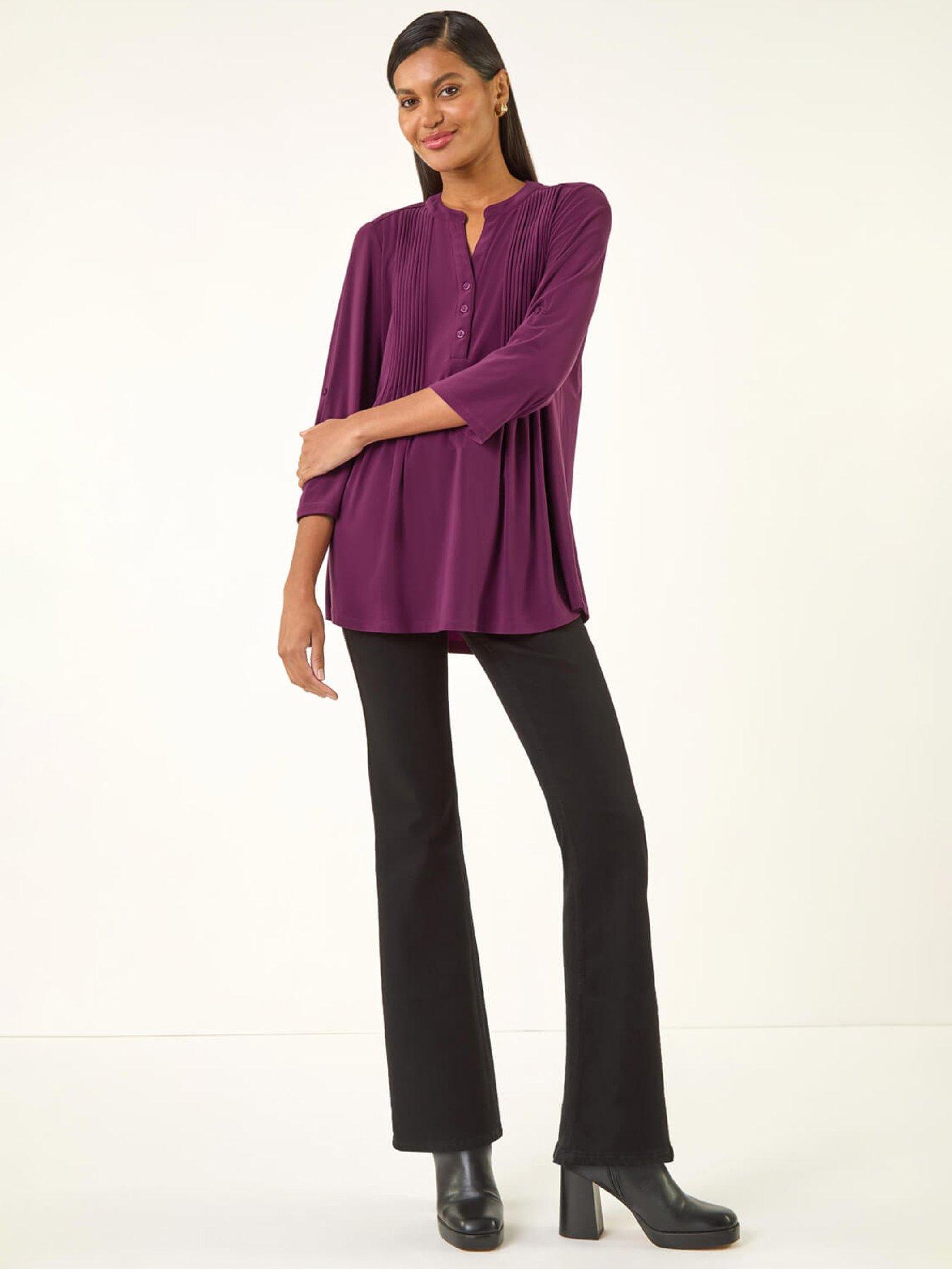  image of roman-pintuck-jersey-stretch-top-purple