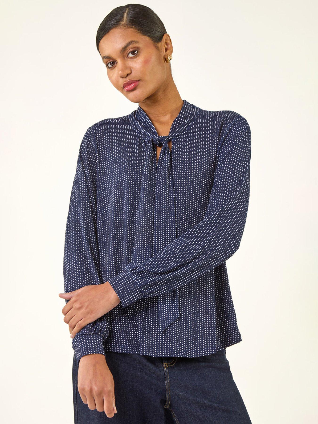 Roman Polka Dot Tie Neck Top