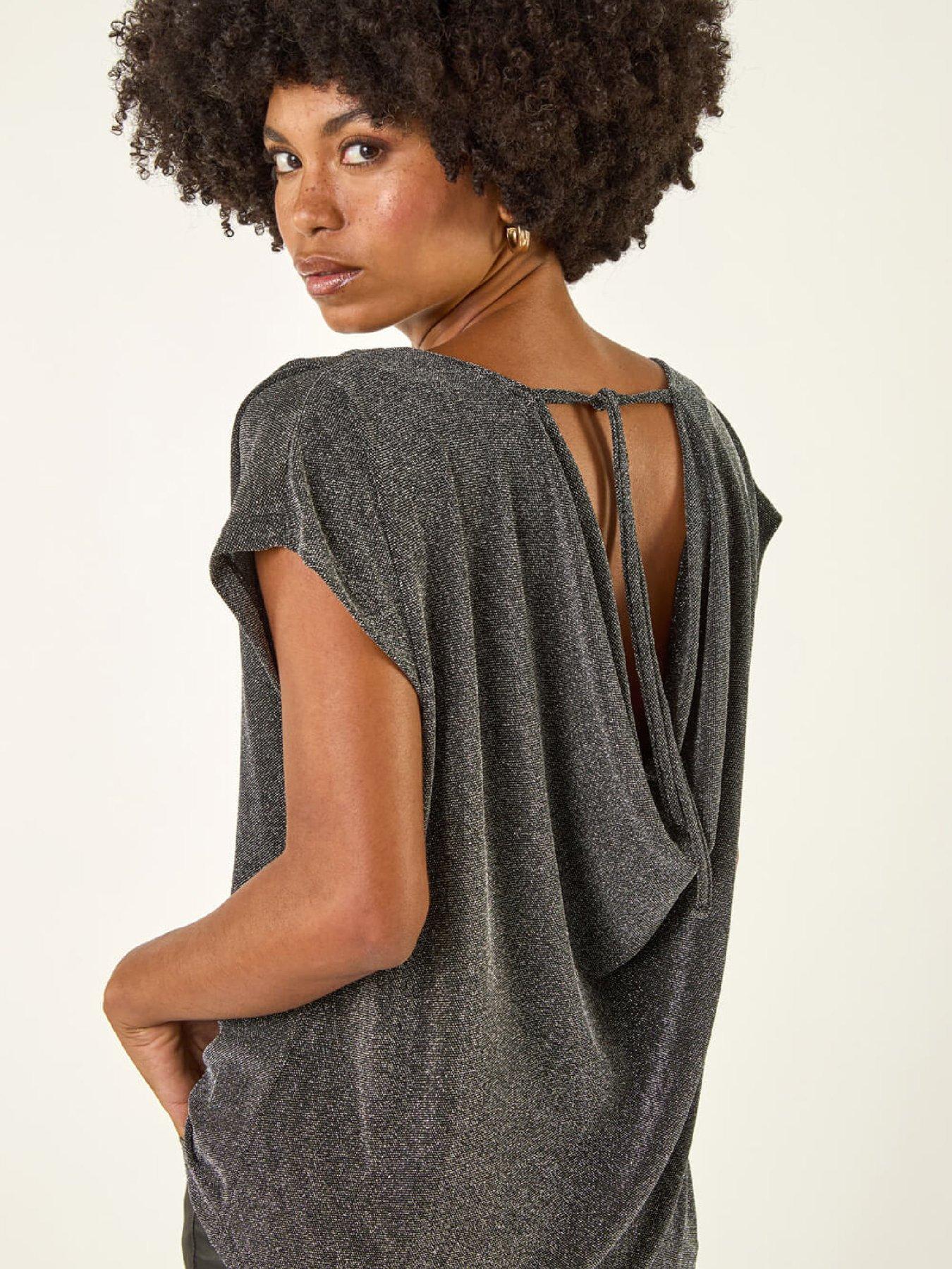  image of roman-shimmer-scoop-back-stretch-top-silver