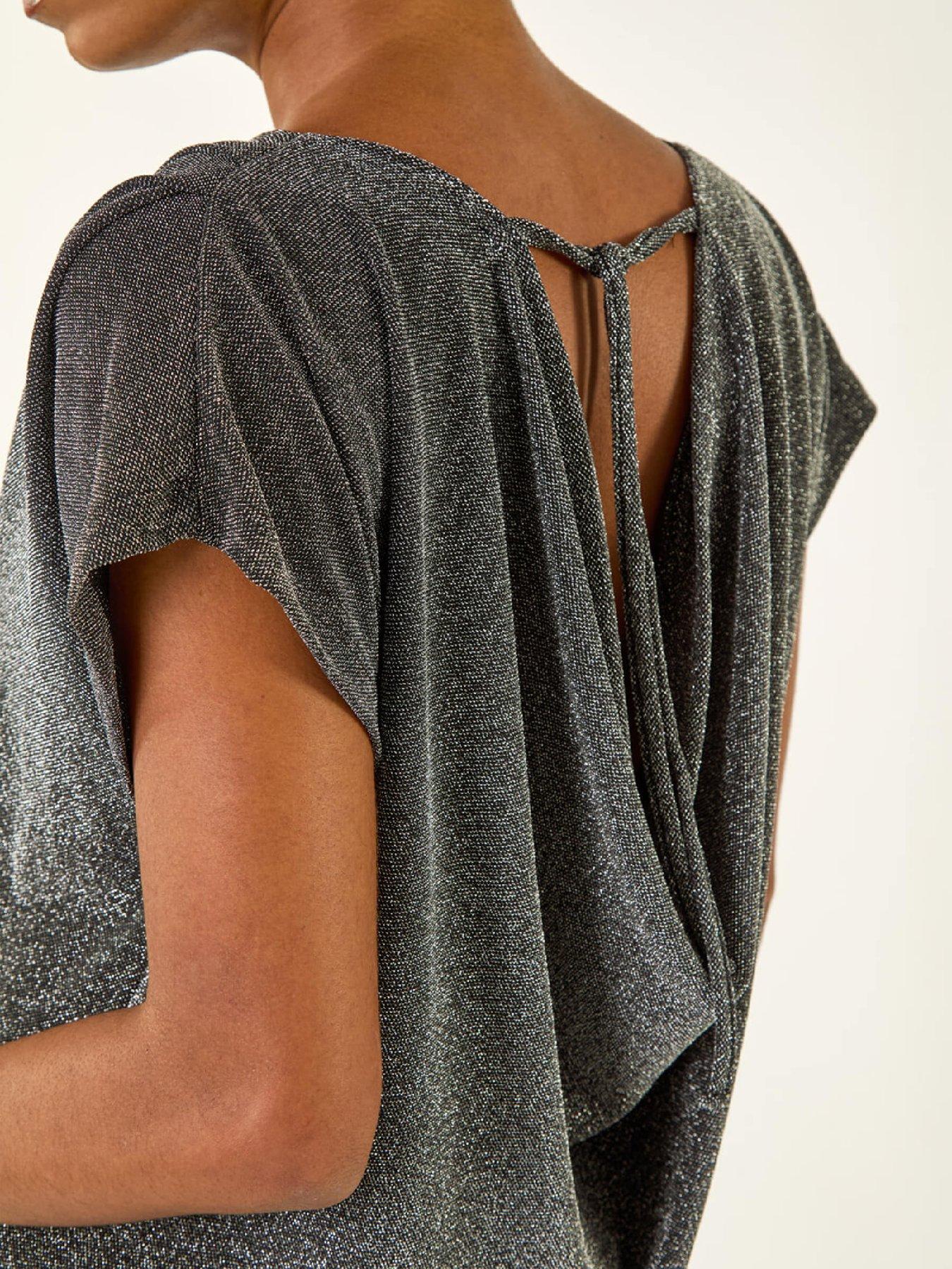  image of roman-shimmer-scoop-back-stretch-top-silver