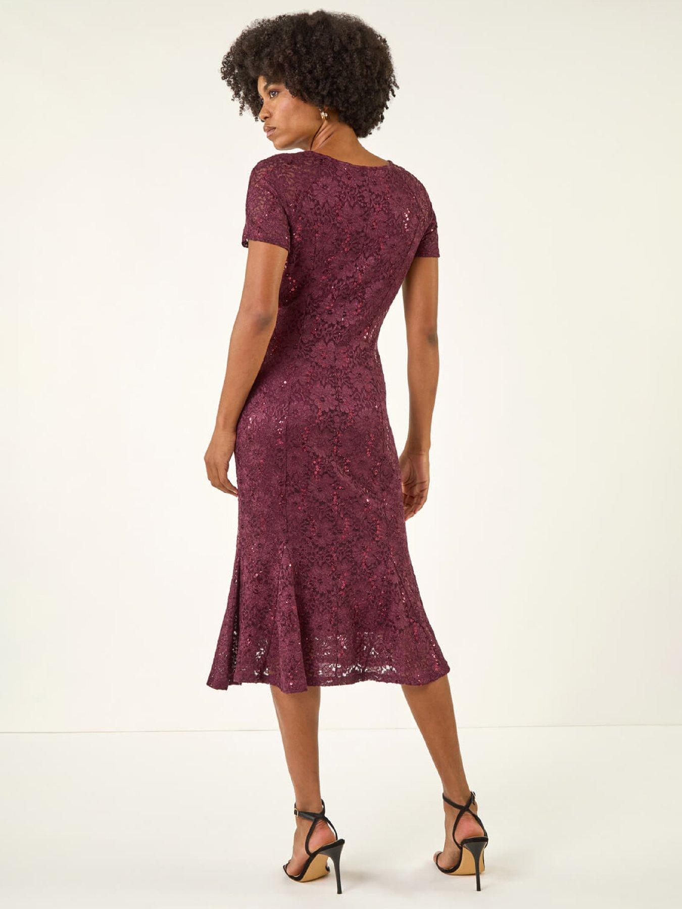 stillFront image of roman-sequin-lace-stretch-midi-dress