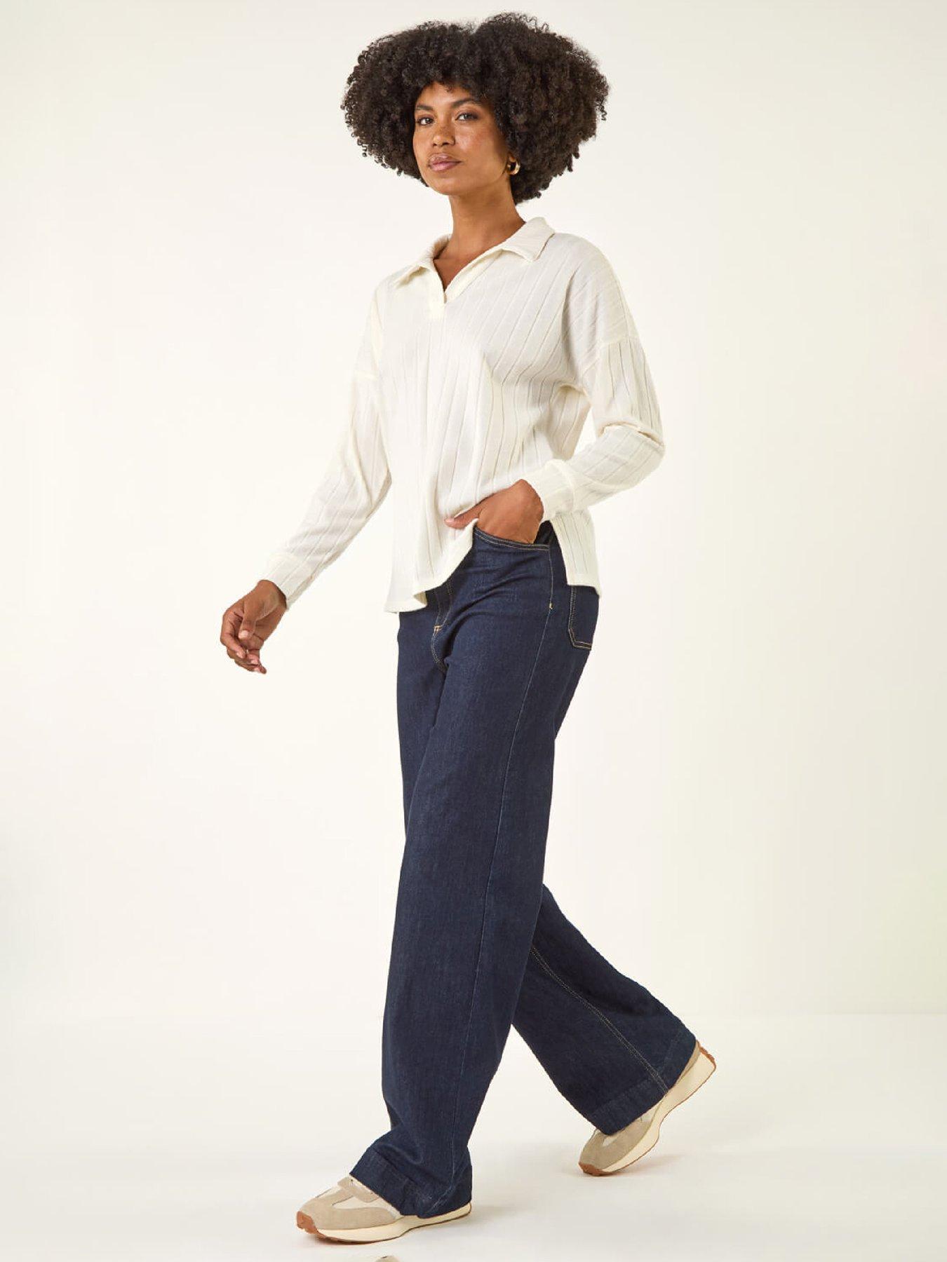  image of roman-ribbed-collared-stretch-top-white