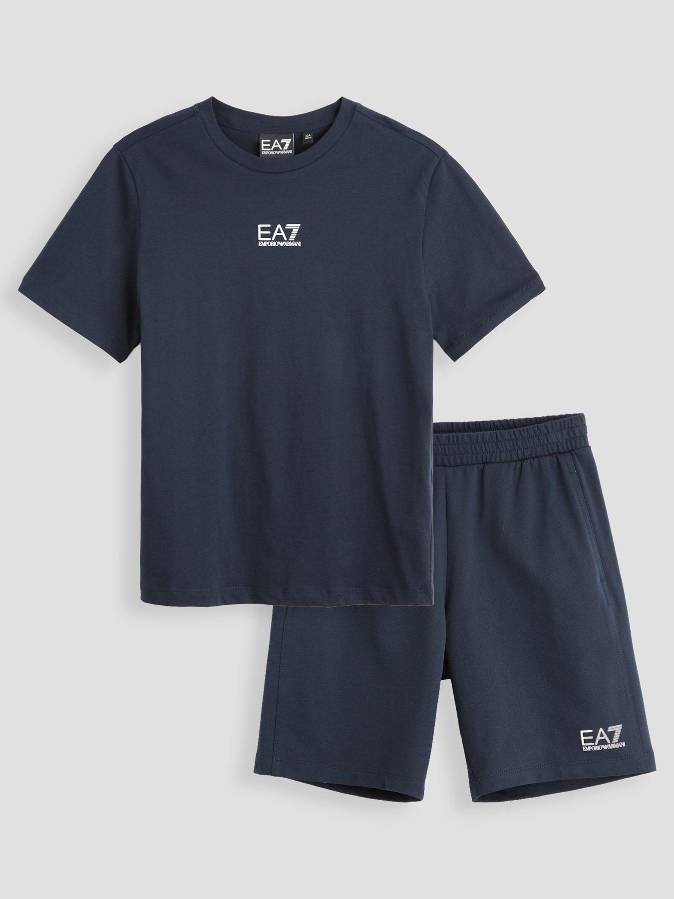 Image 1 of 5 of EA7 Emporio Armani Boys Train Core Id Short Sleeve T-Shirt And Shorts Set - Navy
