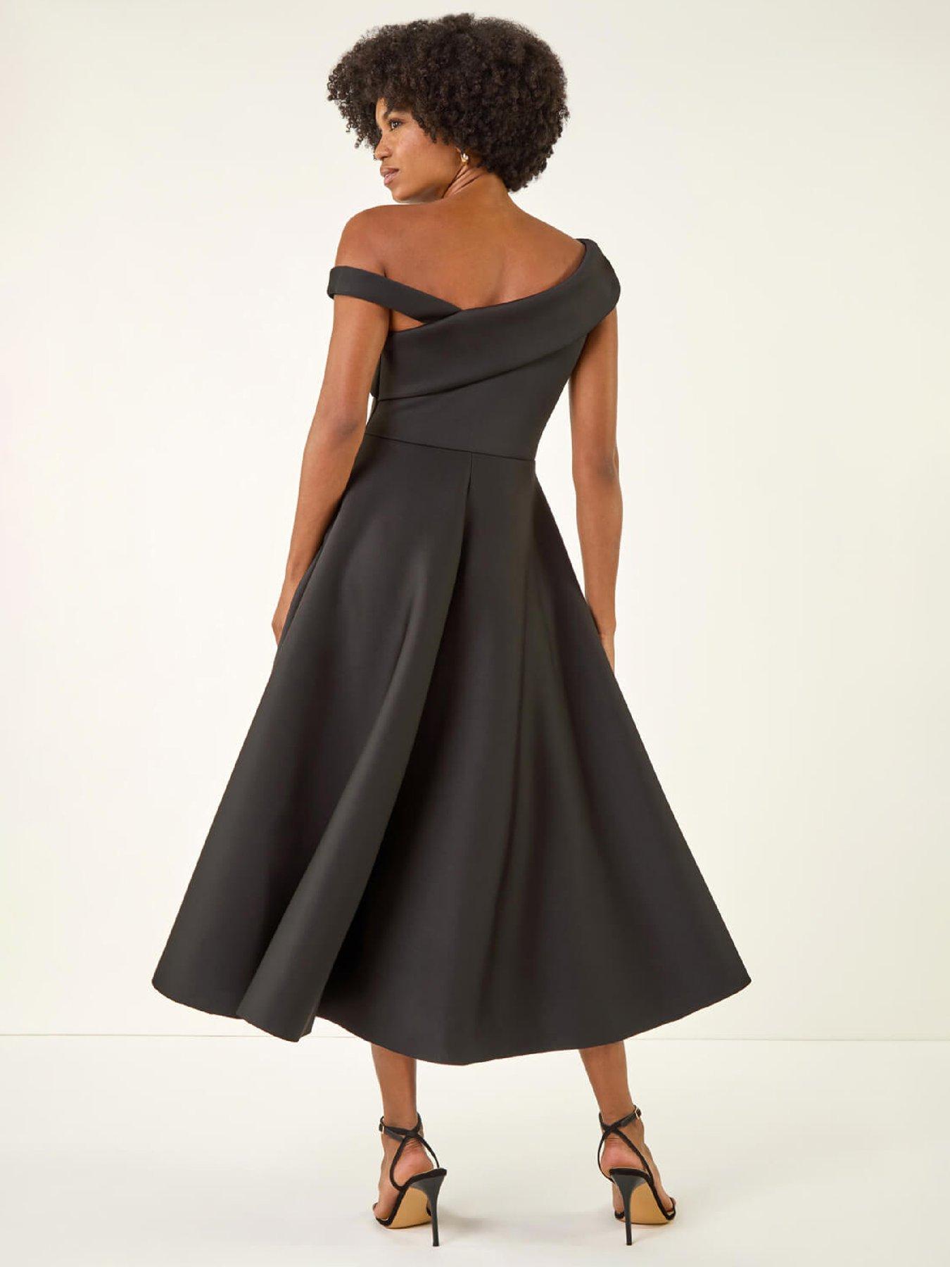 Image 2 of 5 of Roman Corsage Premium Stretch Midi Dress - Black