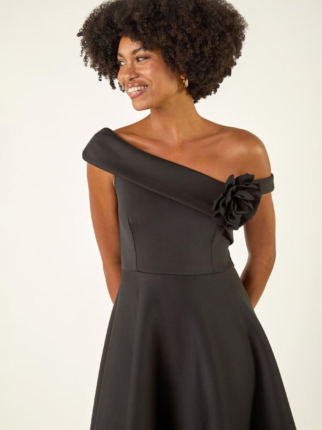 Image 4 of 5 of Roman Corsage Premium Stretch Midi Dress - Black