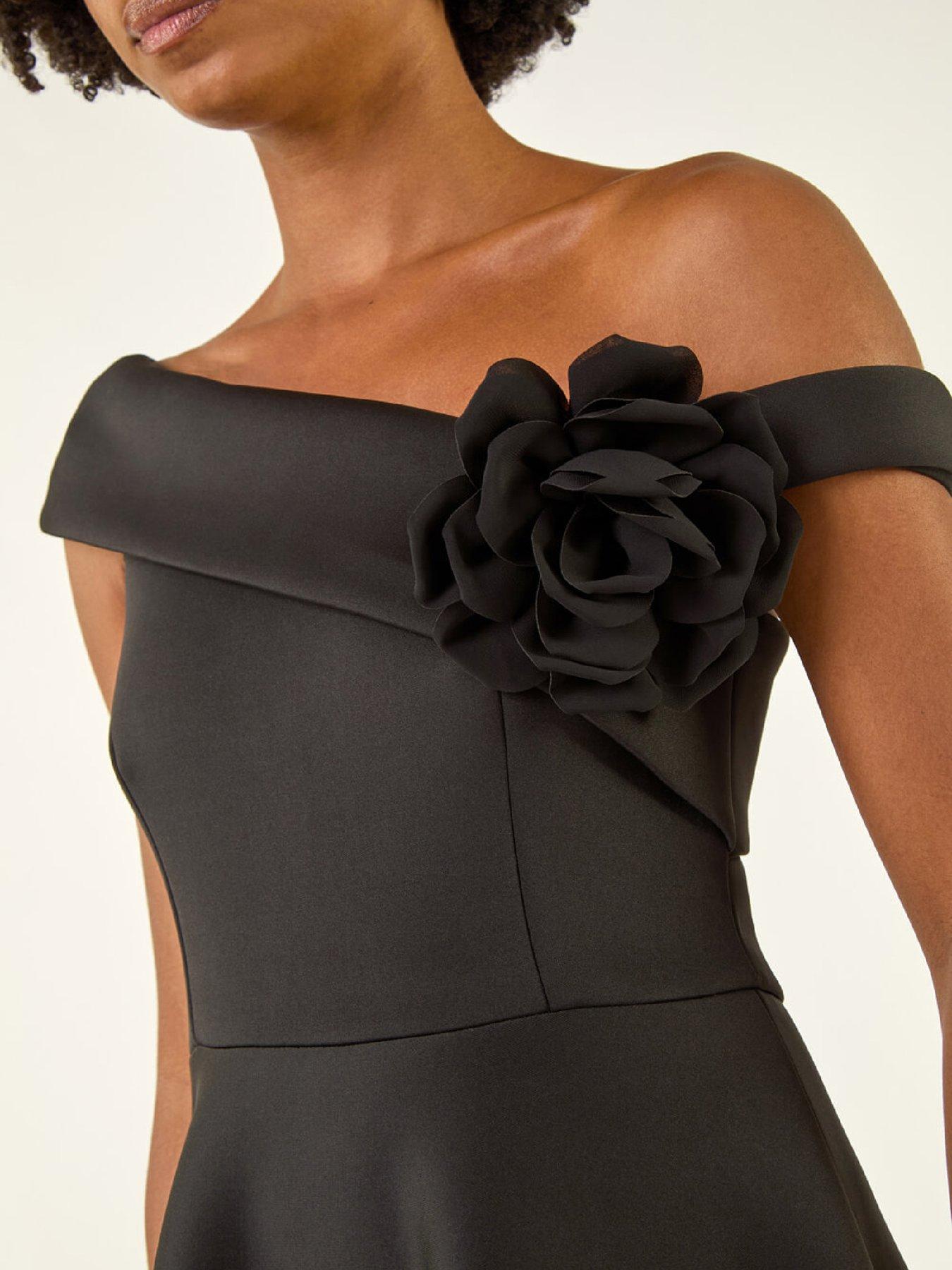 Image 5 of 5 of Roman Corsage Premium Stretch Midi Dress - Black