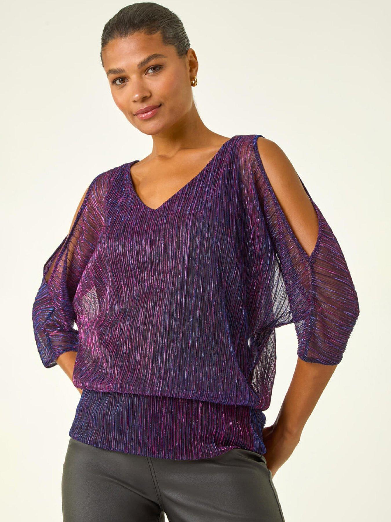  image of roman-metallic-plisse-banded-hem-top-pink