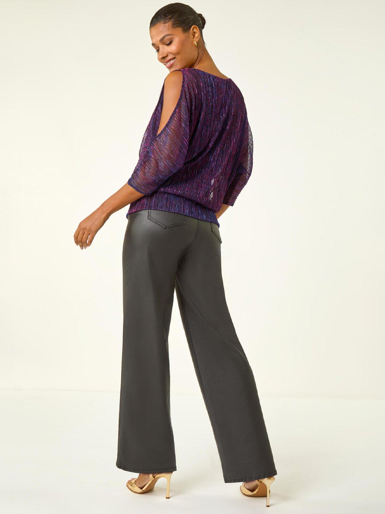 stillFront image of roman-metallic-plisse-banded-hem-top-pink