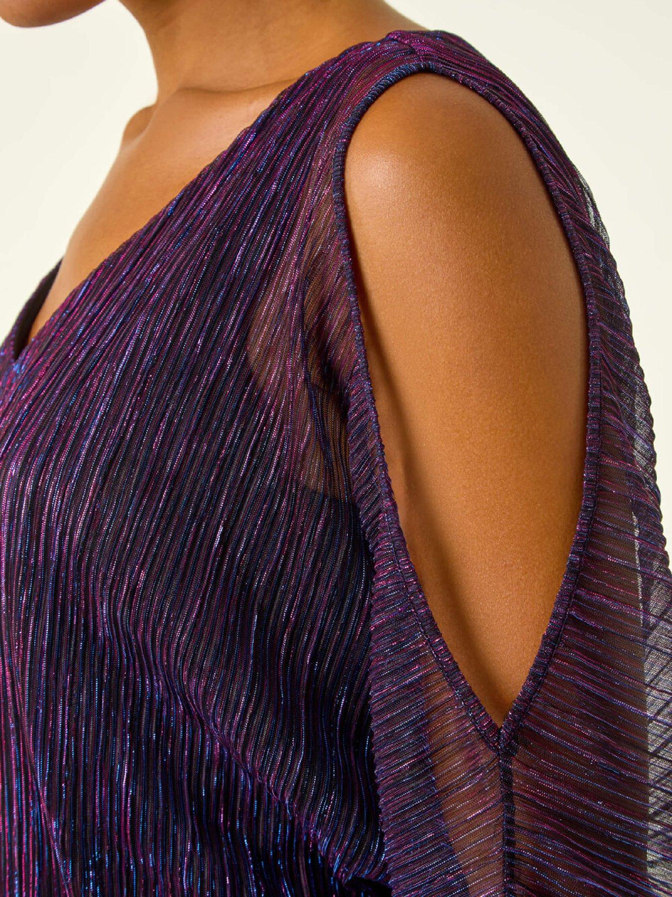  image of roman-metallic-plisse-banded-hem-top-pink