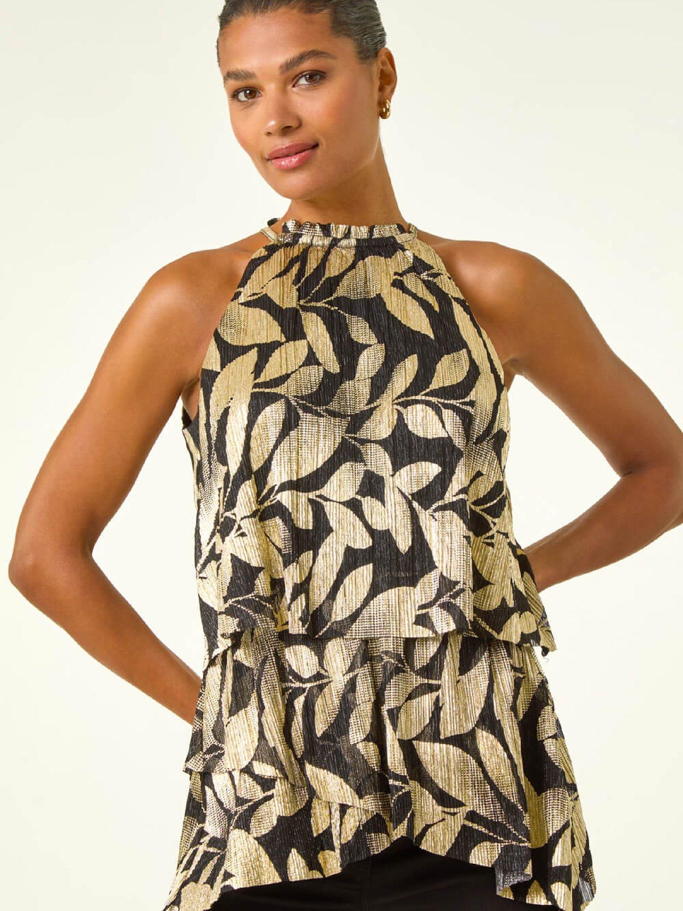  image of roman-plisse-foil-high-neck-top