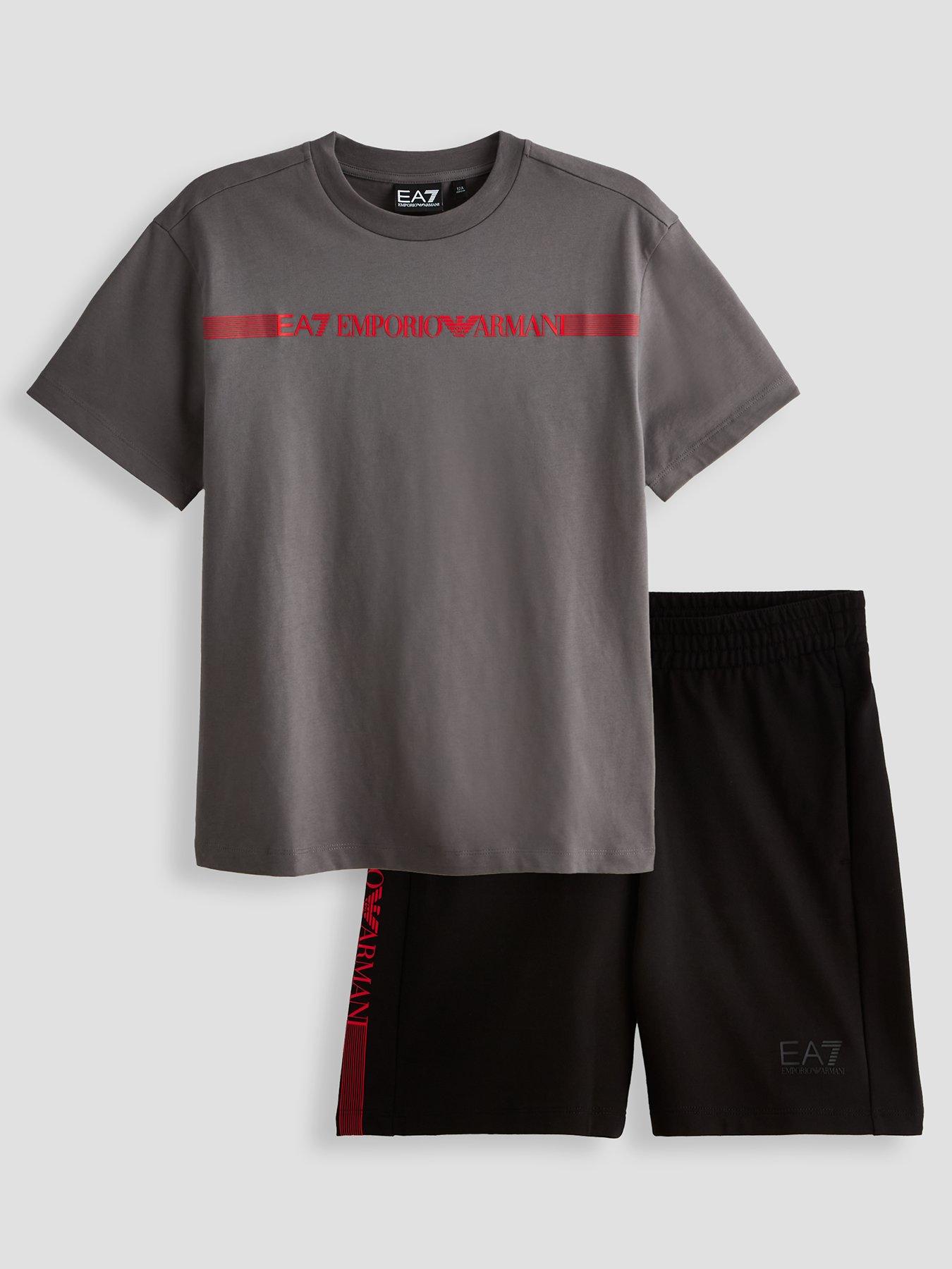 EA7 Emporio Armani Boys Train Series Extended Logo Short Sleeve T-Shirt And Short Set - Black/Grey