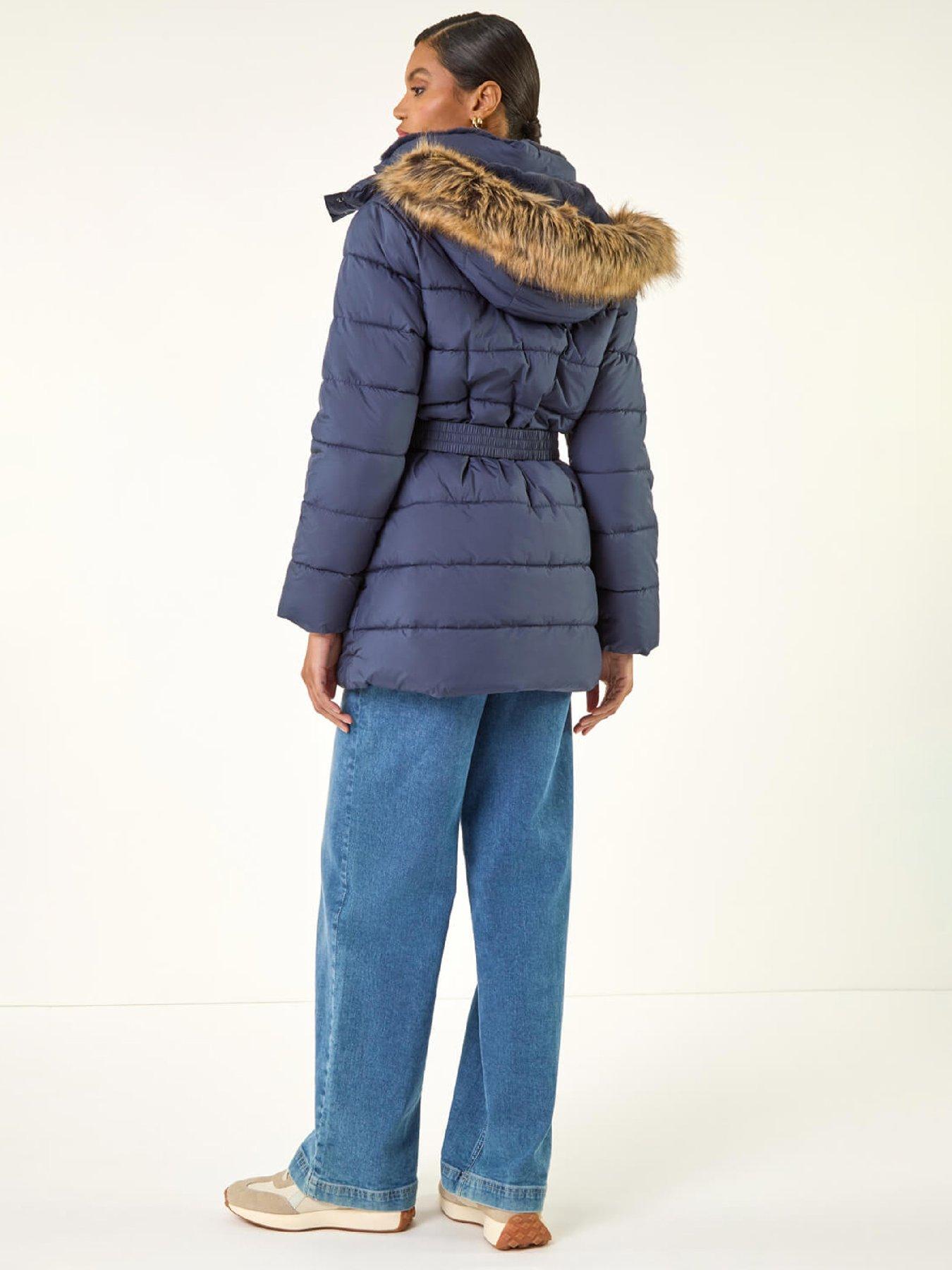  image of roman-faux-fur-padded-belt-coat-blue