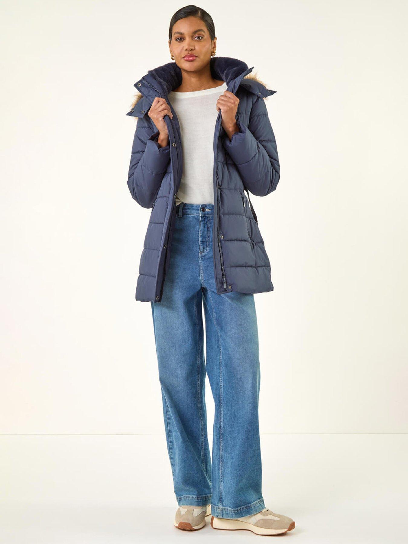  image of roman-faux-fur-padded-belt-coat-blue