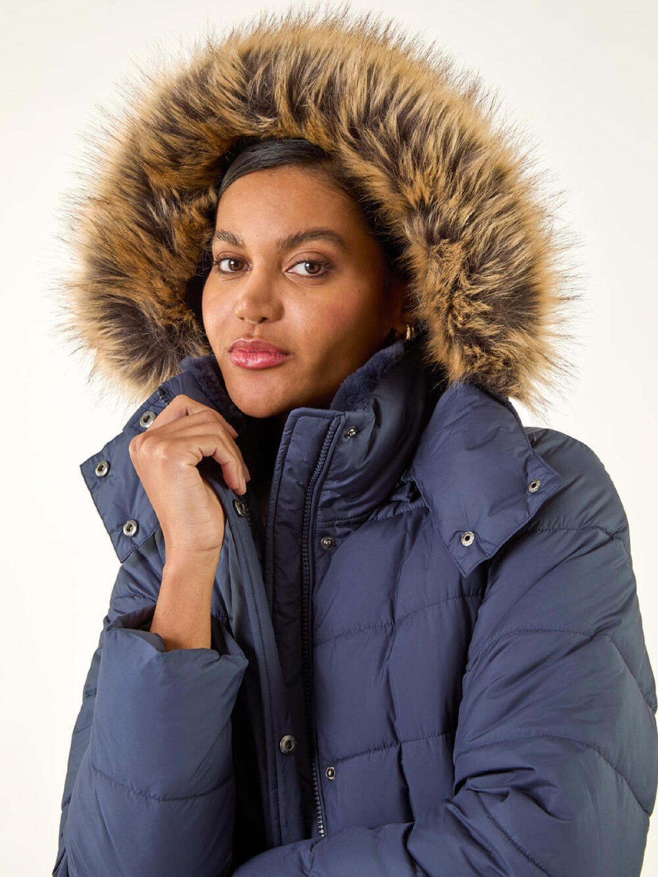  image of roman-faux-fur-padded-belt-coat-blue