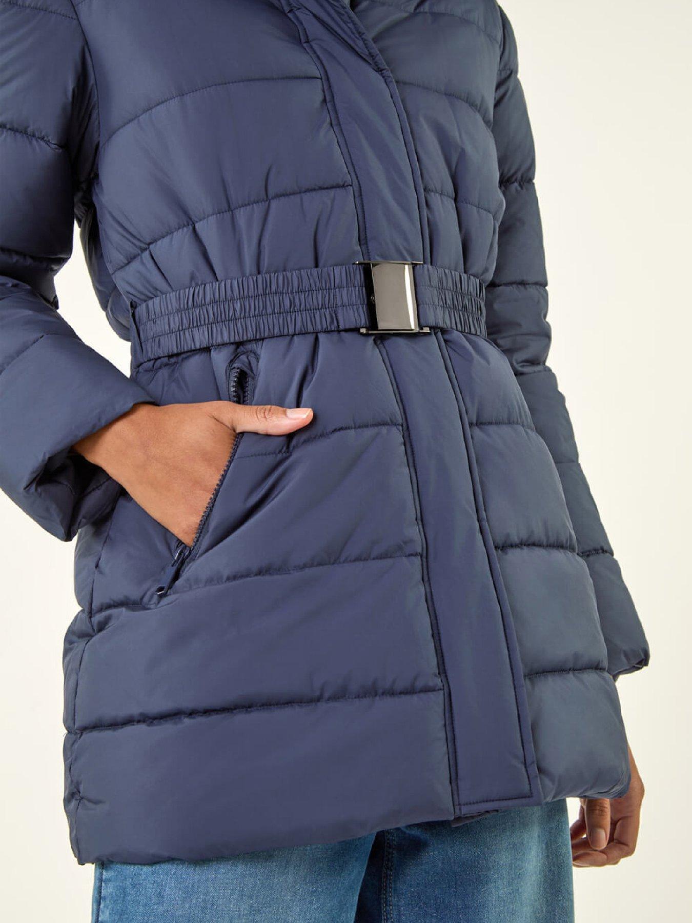  image of roman-faux-fur-padded-belt-coat-blue