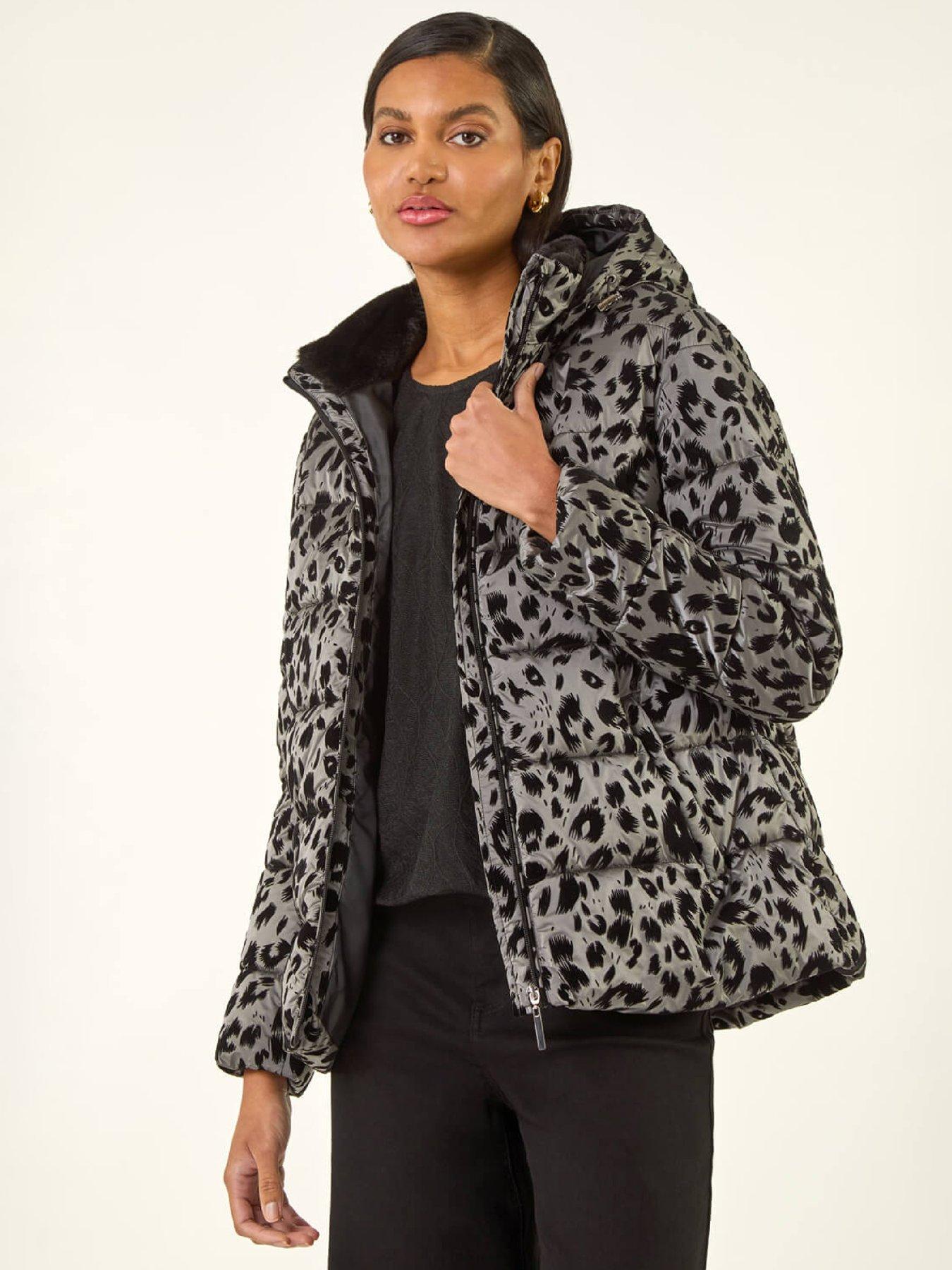 Roman Animal Print Flocked Hooded Coat