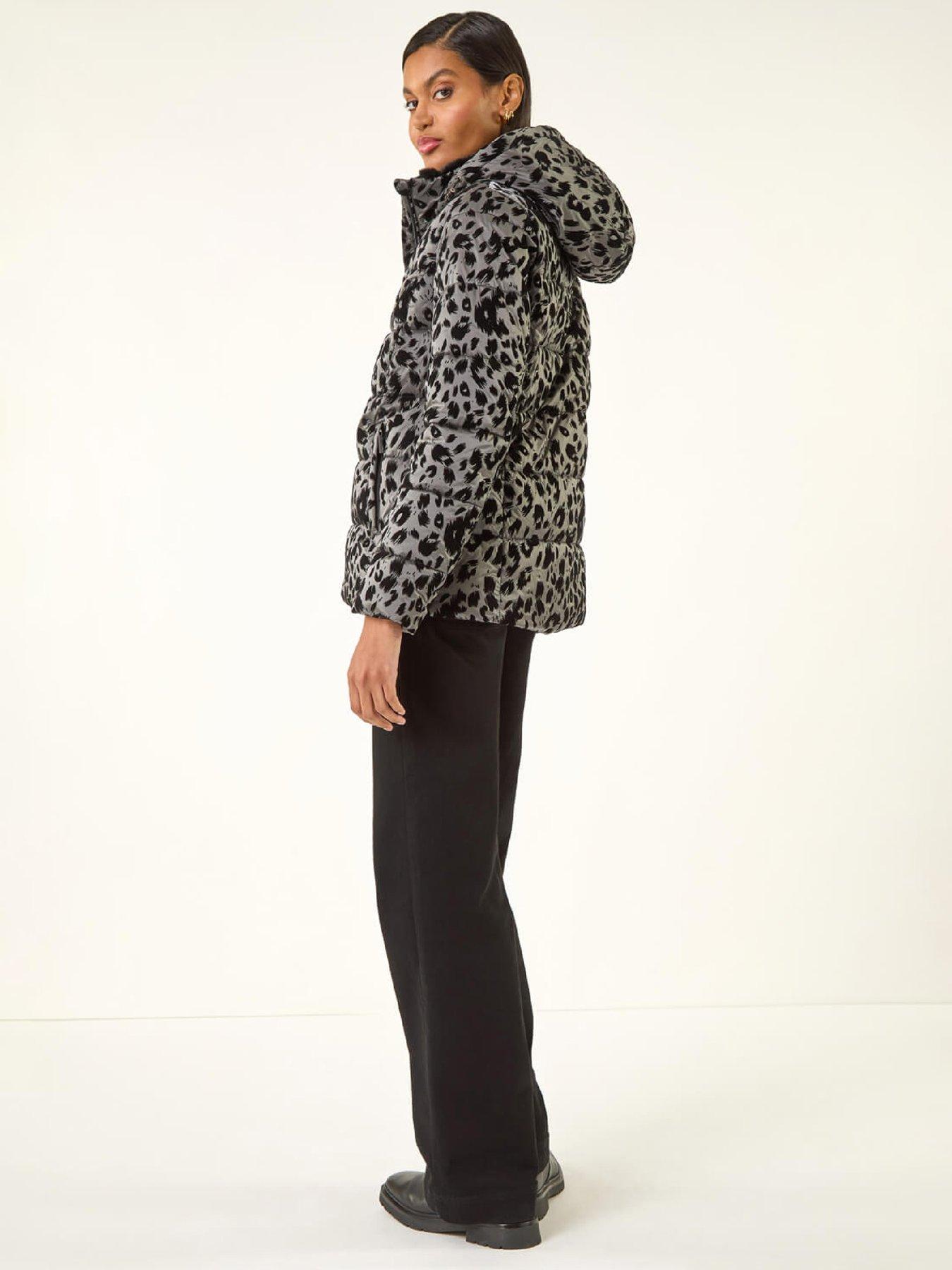 stillFront image of roman-animal-print-flocked-hooded-coat