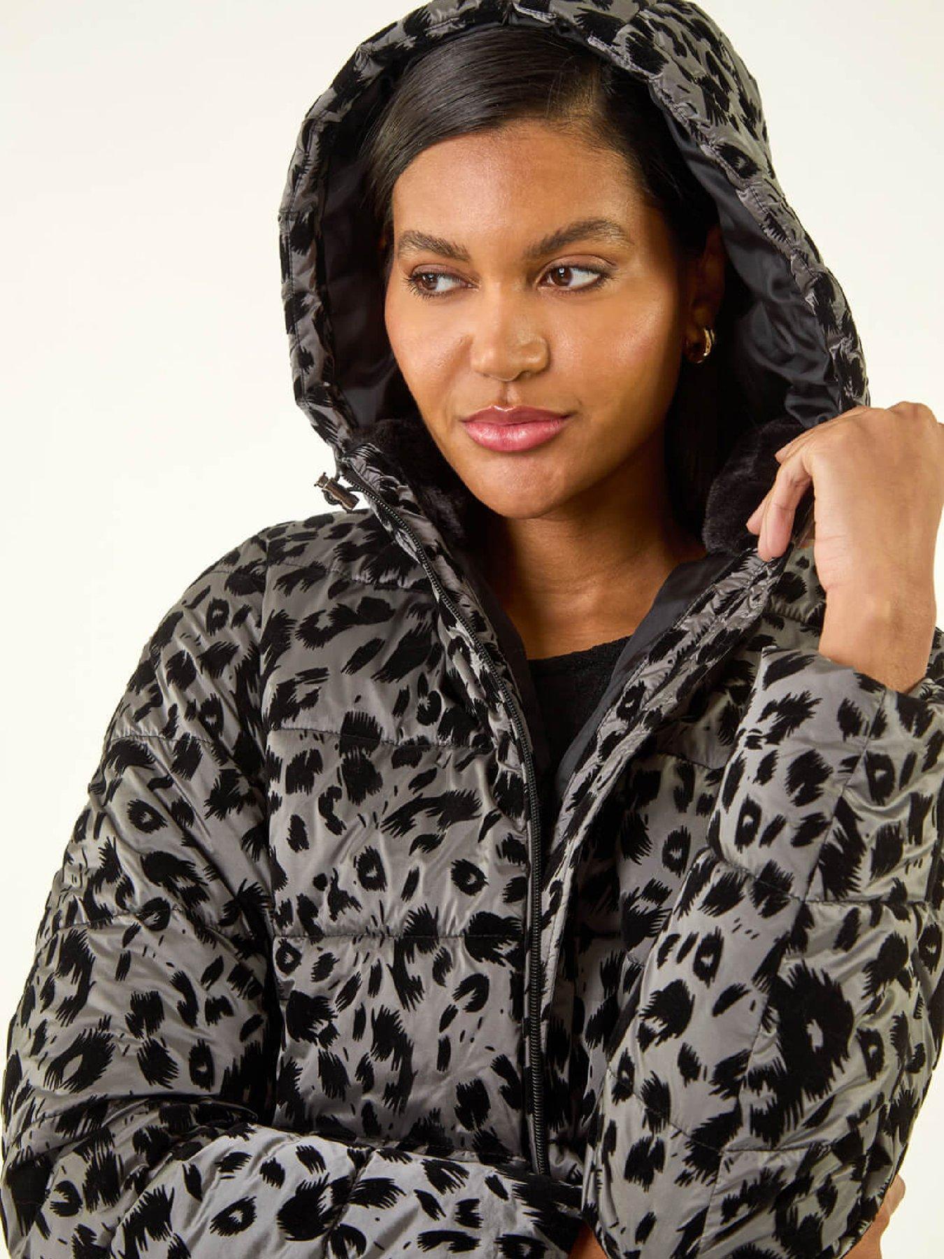  image of roman-animal-print-flocked-hooded-coat
