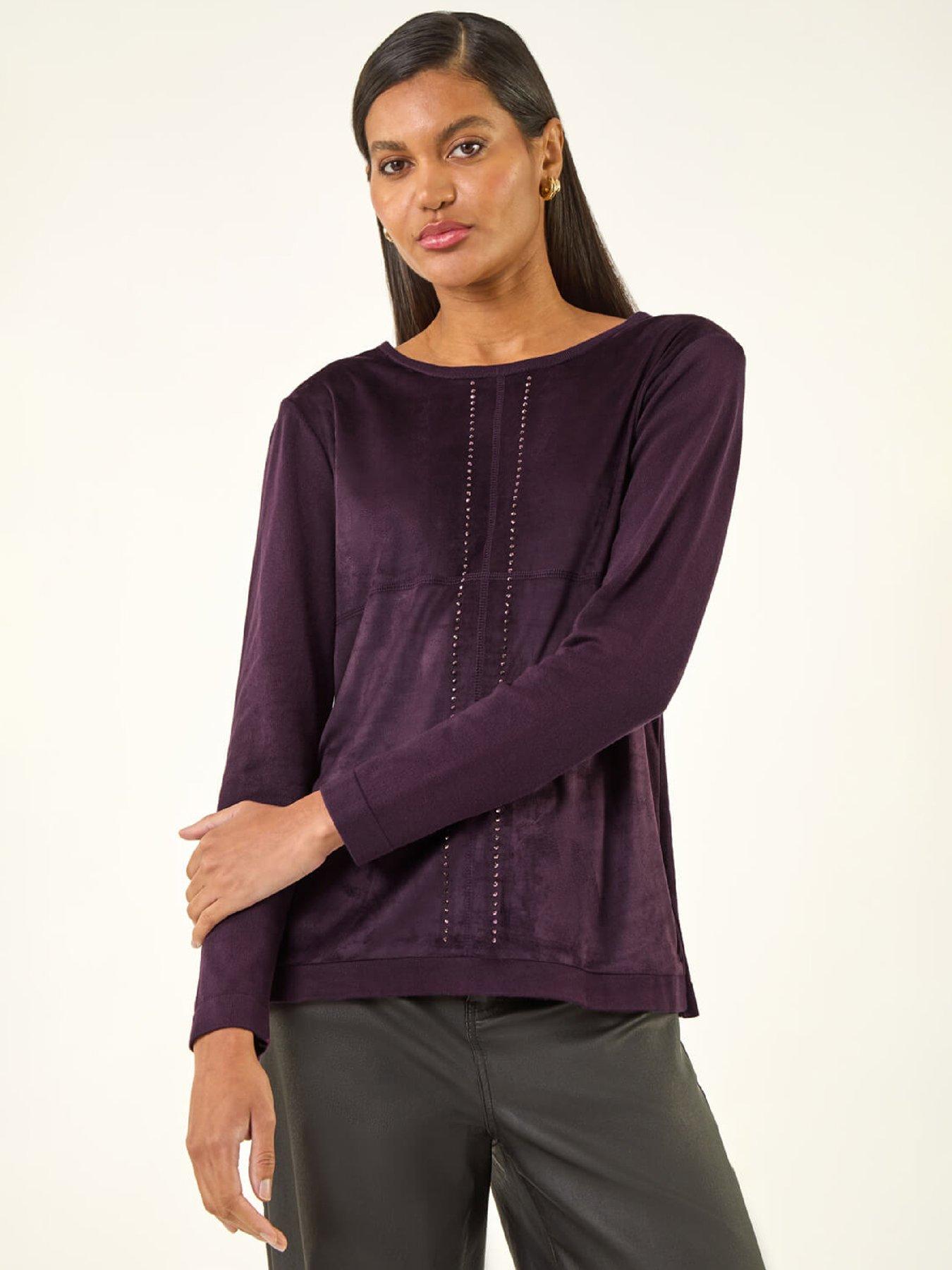 Roman Hotfix Detail Knit Top - Purple